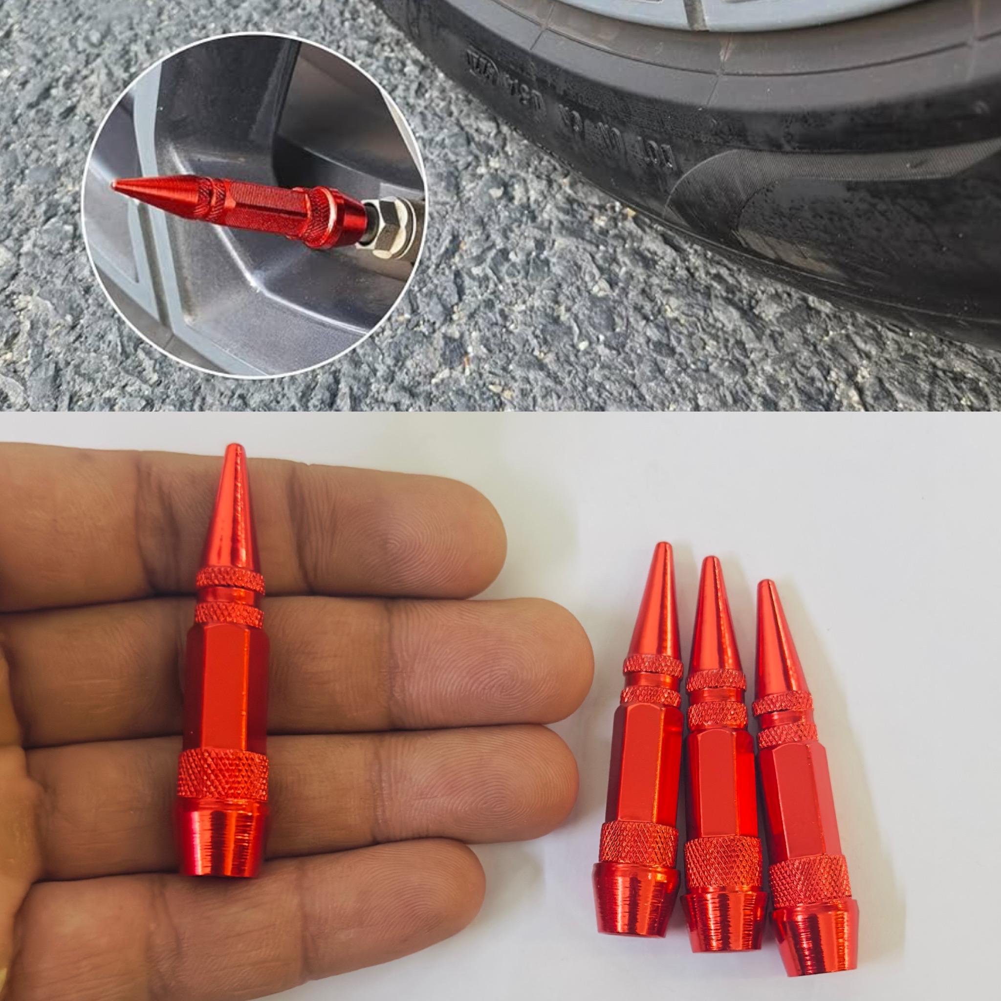 Long Impale Spiked Valve Caps Stem,Air Caps Aluminum Alloy Cool Tire Valve Caps for Cars,SUVs Trucks Bicycles and Motorcycles Tyre Valve (4PC RED TYRE Valve)