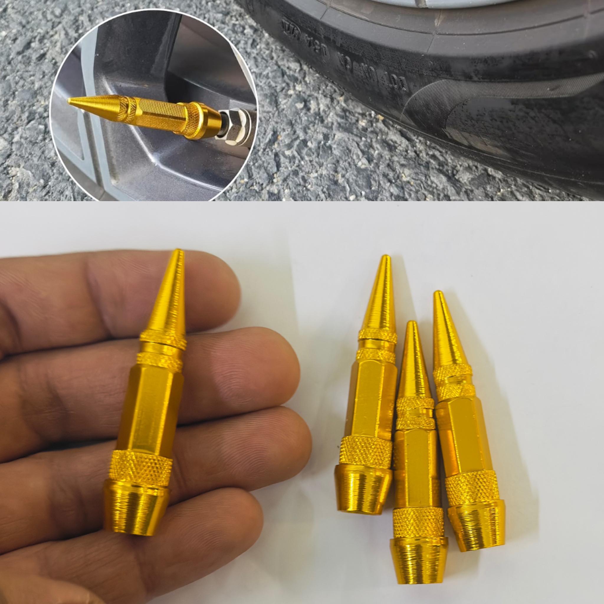 Long Impale Spiked Valve Caps Stem,Air Caps Aluminum Alloy Cool Tire Valve Caps for Cars,SUVs Trucks Bicycles and Motorcycles Tyre Valve (4PC GOLD TYRE Valve)