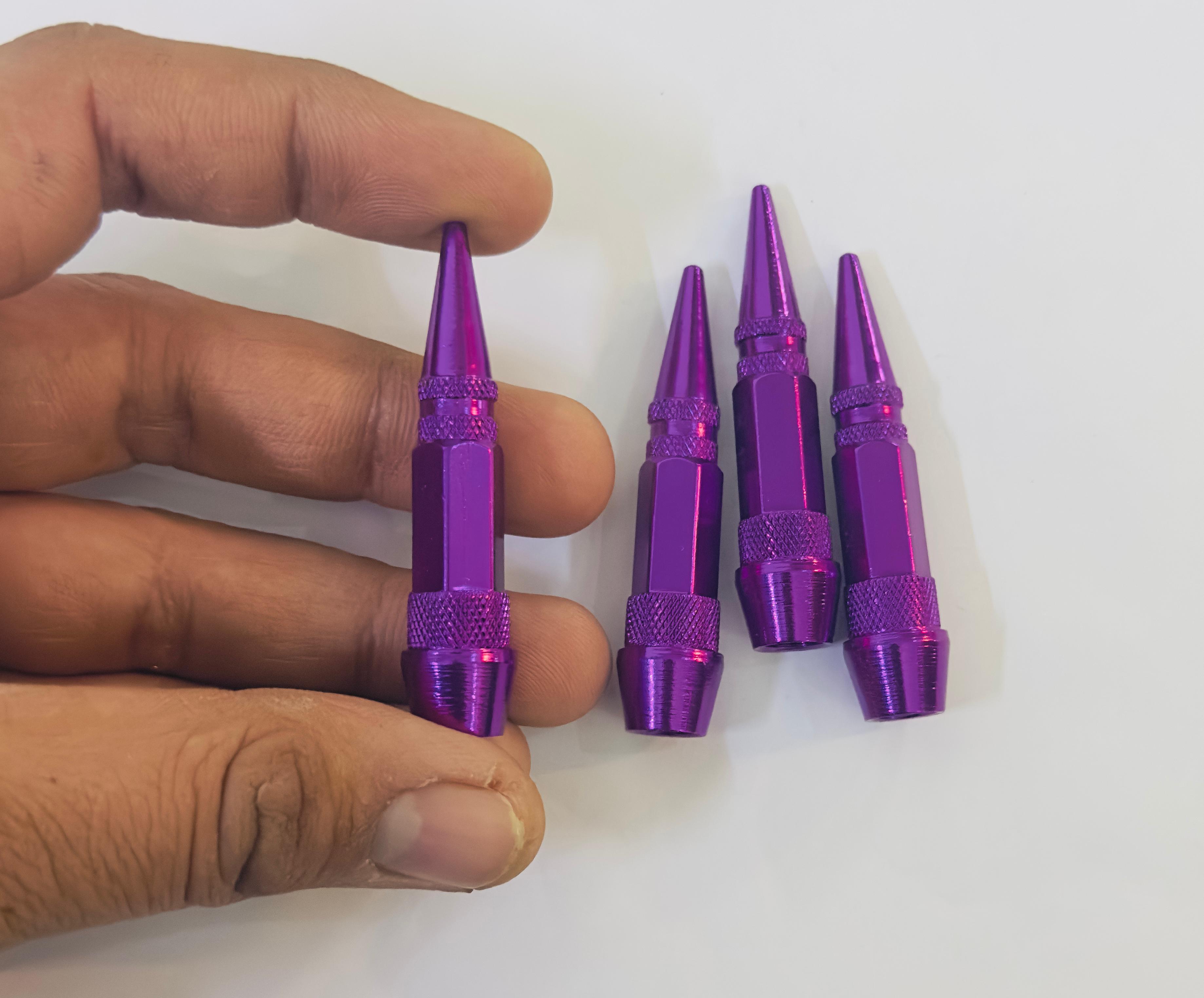 Long Impale Spiked Valve Caps Stem,Air Caps Aluminum Alloy Cool Tire Valve Caps for Cars,SUVs Trucks Bicycles and Motorcycles Tyre Valve (4PC PURPLE TYRE Valve)