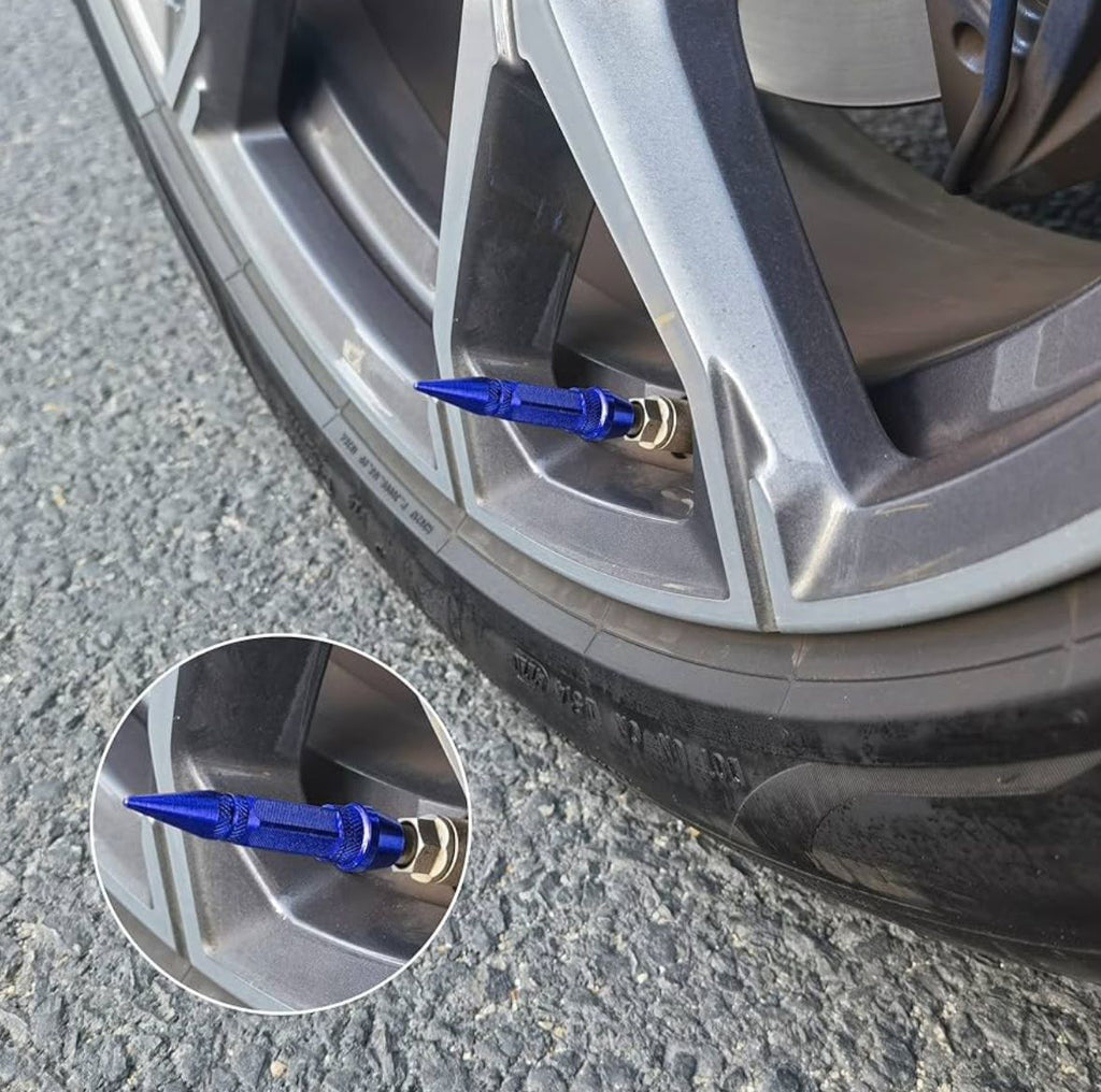 Long Impale Spiked Valve Caps Stem,Air Caps Aluminum Alloy Cool Tire Valve Caps for Cars,SUVs Trucks Bicycles and Motorcycles Tyre Valve (4PC BLUE TYRE Valve)