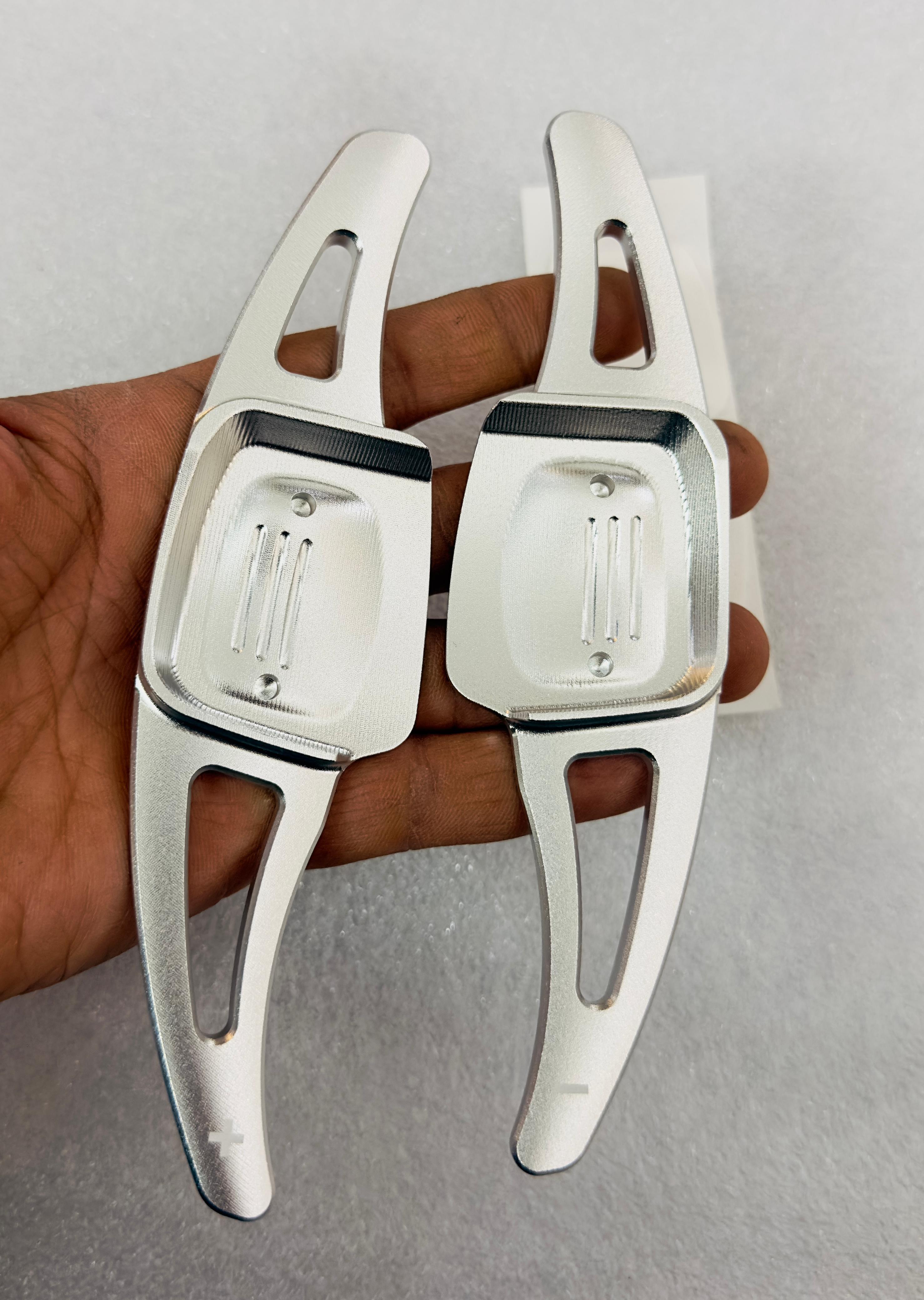 CNC Metal SILVER Virtus Paddle Shifter Aluminium Alloy Interior Styling Parts Extensions Compatible with Car VW Virtus Steering Wheel Paddle Shifter Cover.