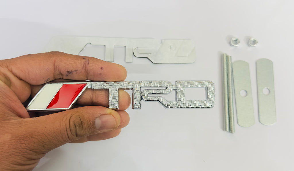 Car Bike Laptop Metal 3D Logo TRD/TRD Long Car Emblems Metal Lo.go, 3D Badge Auto Racing Sport Sticker Universal Grand Tourer Decal. (Chrome Carbon Long TRD Logo 14X2.5)