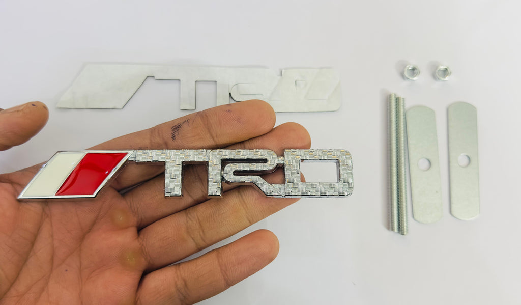 Car Bike Laptop Metal 3D Logo TRD/TRD Long Car Emblems Metal Lo.go, 3D Badge Auto Racing Sport Sticker Universal Grand Tourer Decal. (Chrome Carbon Long TRD Grill Logo 14X2.5)