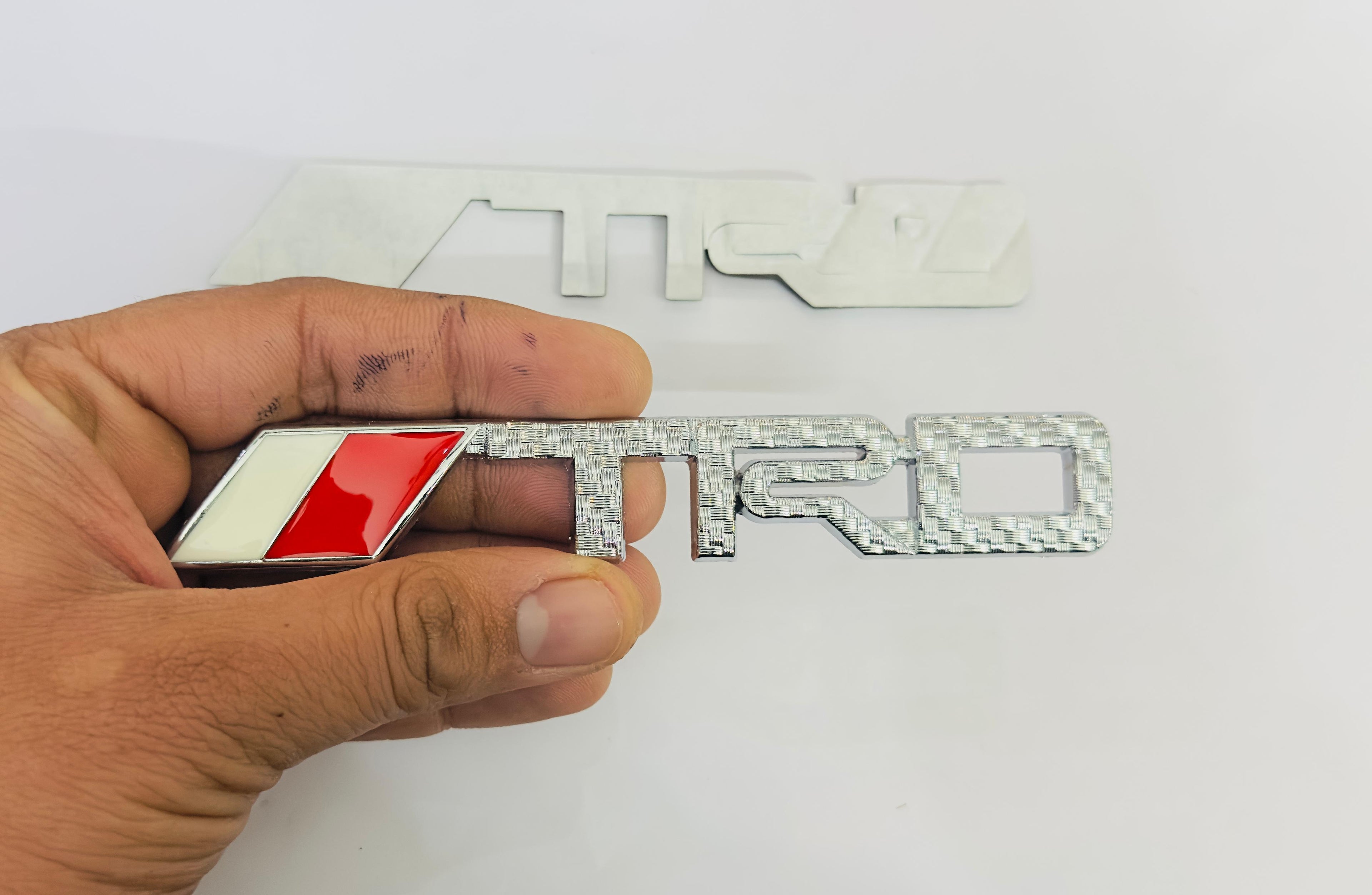 Car Bike Laptop Metal 3D Logo TRD/TRD Long Car Emblems Metal Lo.go, 3D Badge Auto Racing Sport Sticker Universal Grand Tourer Decal. (Chrome Carbon Long TRD Grill Logo 14X2.5)
