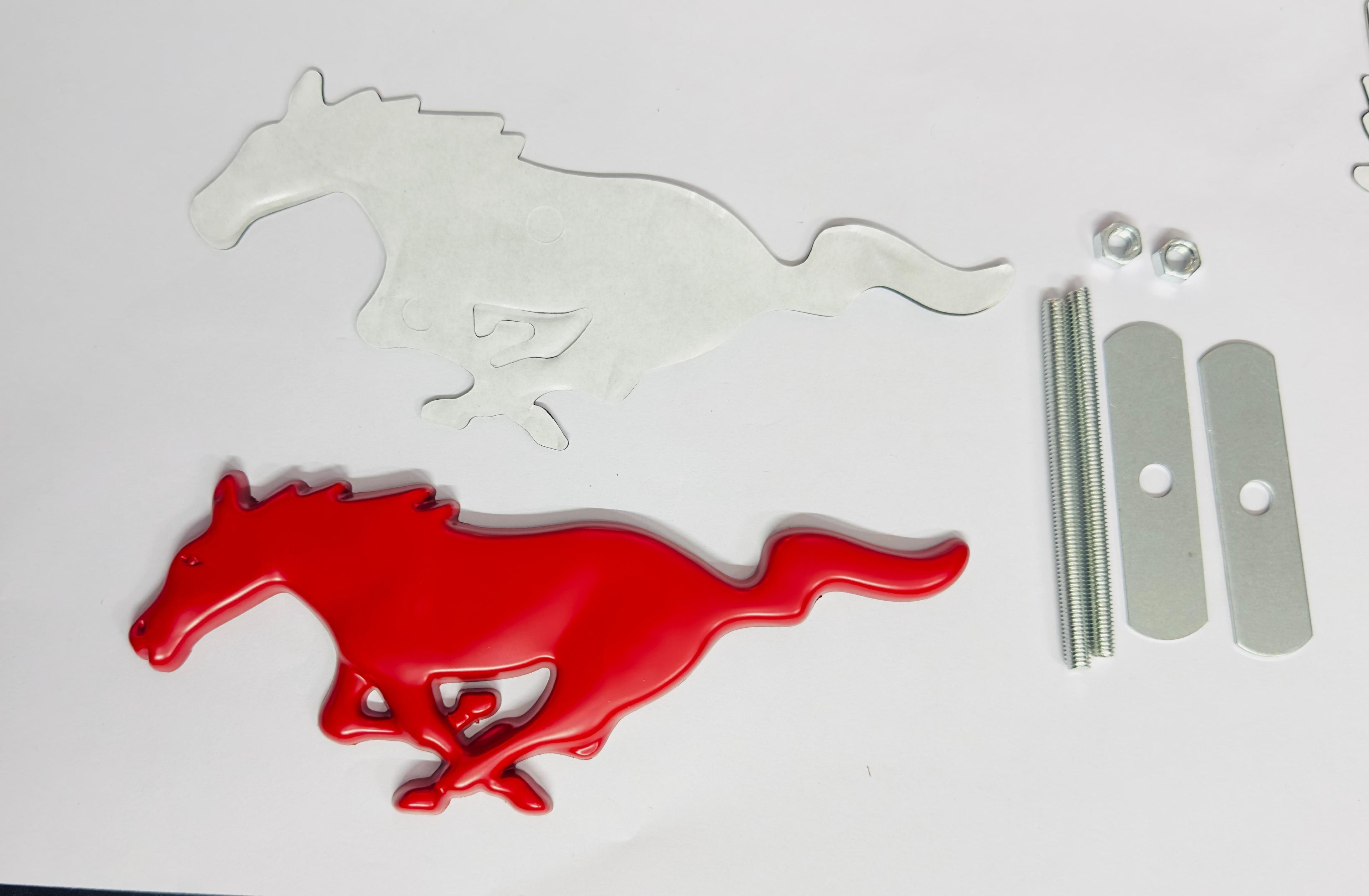 RED Horse Mstang Metal 3D Grill Logo (16cmx6cm) for Car Bike Laptop Emblem, Horse Grill Sticker 3D Badge Auto Racing Sport Logo Grand Tourer Decal Auto Accessories.