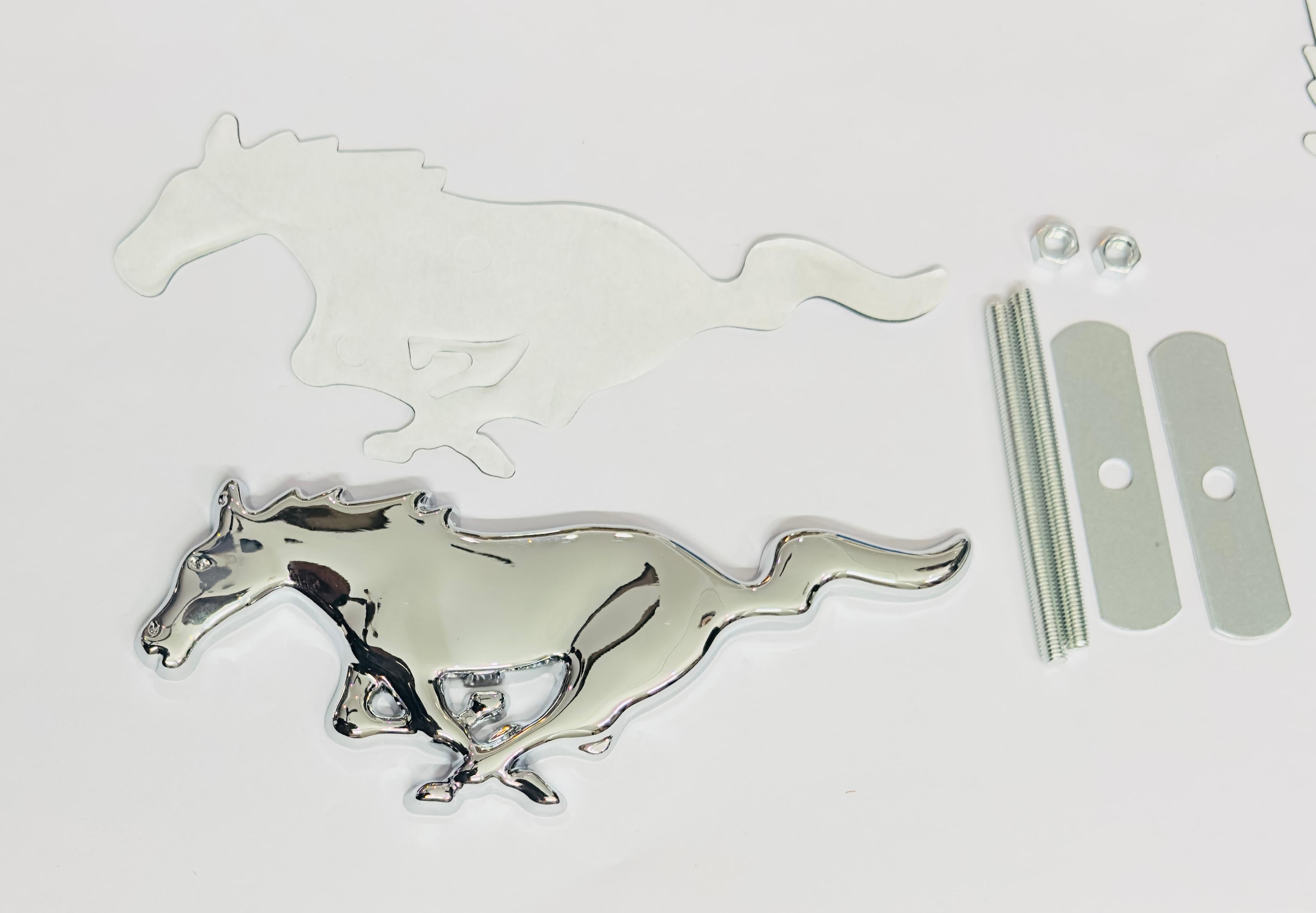 Chrome Horse Mstang Metal 3D Grill Logo (16cmx6cm) for Car Bike Laptop Emblem, Horse Grill Sticker 3D Badge Auto Racing Sport Logo Grand Tourer Decal Auto Accessories.