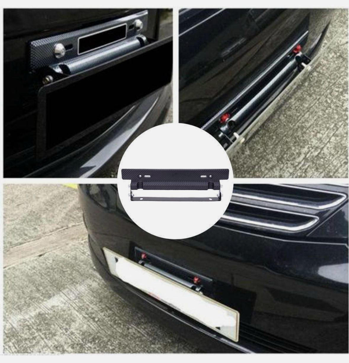 BLACK Number Plate License Frame Holder Carbon Fiber Car License Plate Frame Holder Racing Style Angle Adjustable Relocate Bracket