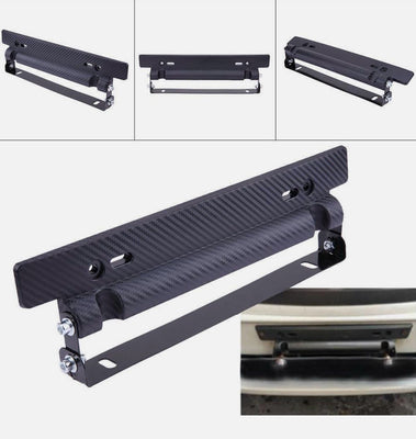 BLACK Number Plate License Frame Holder Carbon Fiber Car License Plate Frame Holder Racing Style Angle Adjustable Relocate Bracket