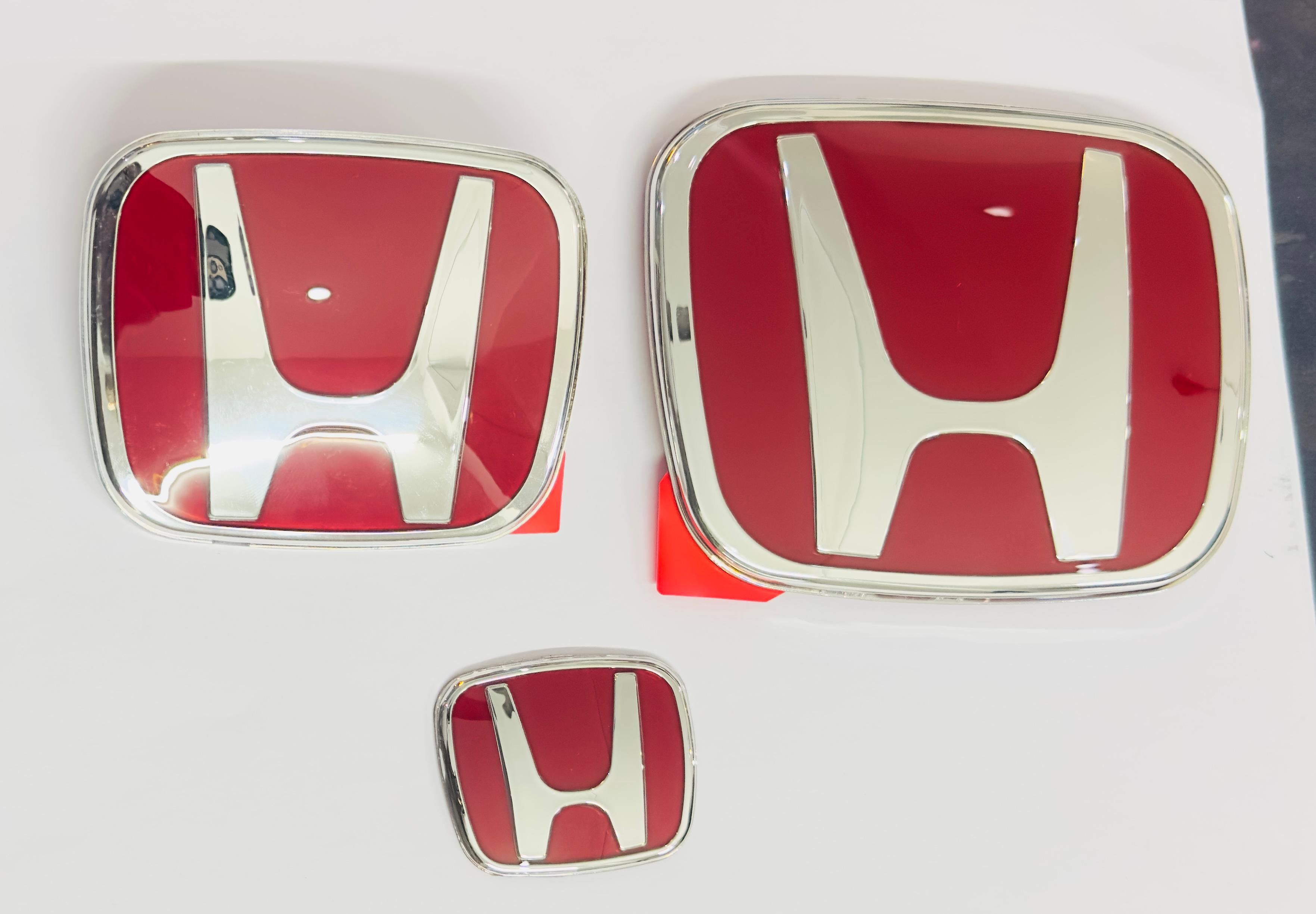 Front Logo JDM RED Emblem 10cmx12cm Logo Badge ABS Car Emblem for Honda with Glossy Finish Attractive Log.o 3PC/Set Auto Accessories for Car Decoration