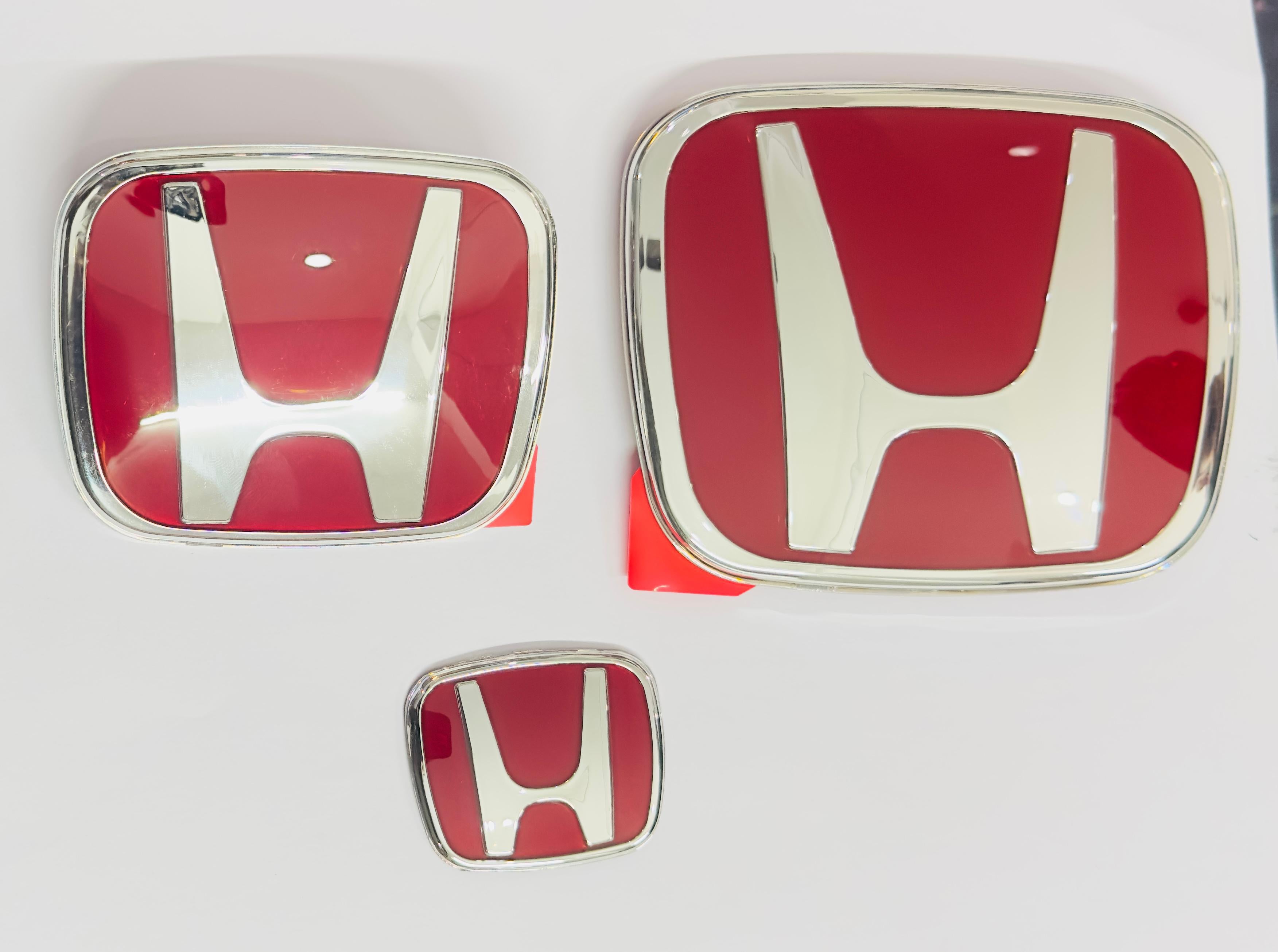 Front Logo JDM RED Emblem 10cmx12cm Logo Badge ABS Car Emblem for Honda with Glossy Finish Attractive Log.o 3PC/Set Auto Accessories for Car Decoration