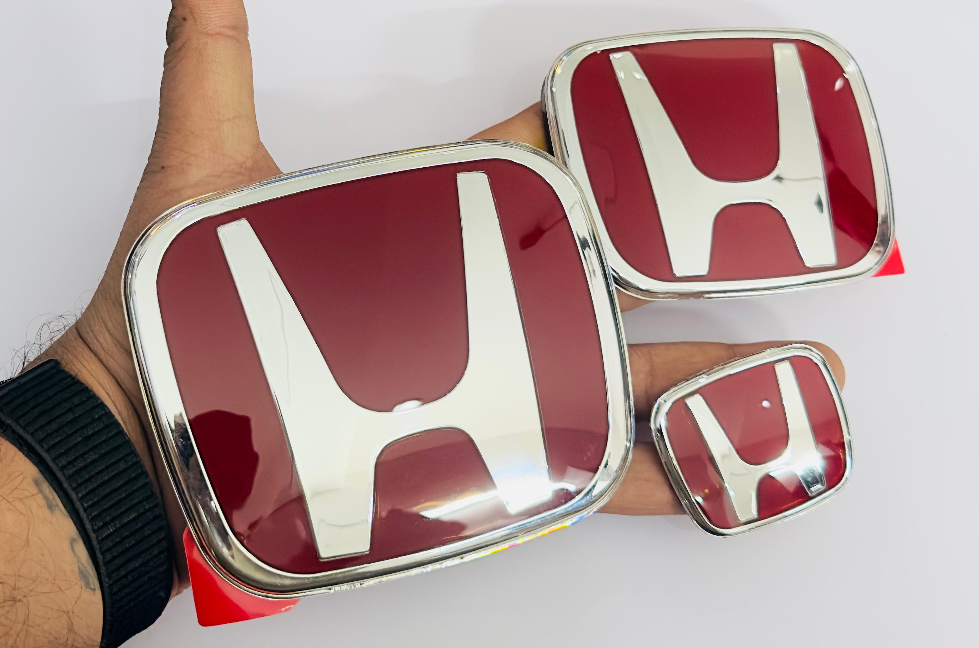 Front Logo JDM RED Emblem 10cmx12cm Logo Badge ABS Car Emblem for Honda with Glossy Finish Attractive Log.o 3PC/Set Auto Accessories for Car Decoration
