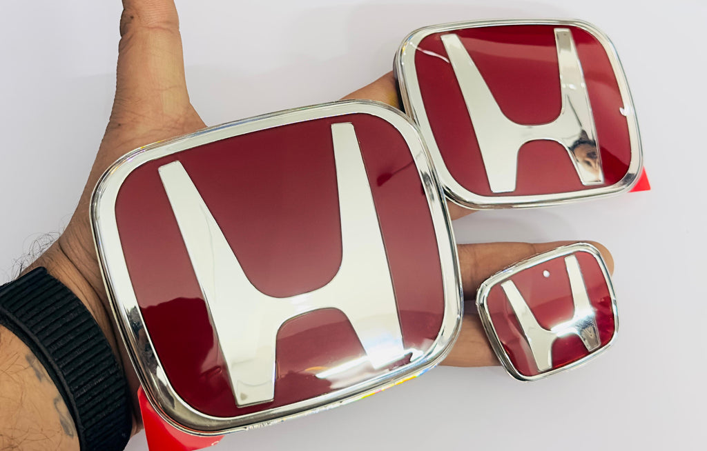 Front Logo JDM RED Emblem 10cmx12cm Logo Badge ABS Car Emblem for Honda with Glossy Finish Attractive Log.o 3PC/Set Auto Accessories for Car Decoration