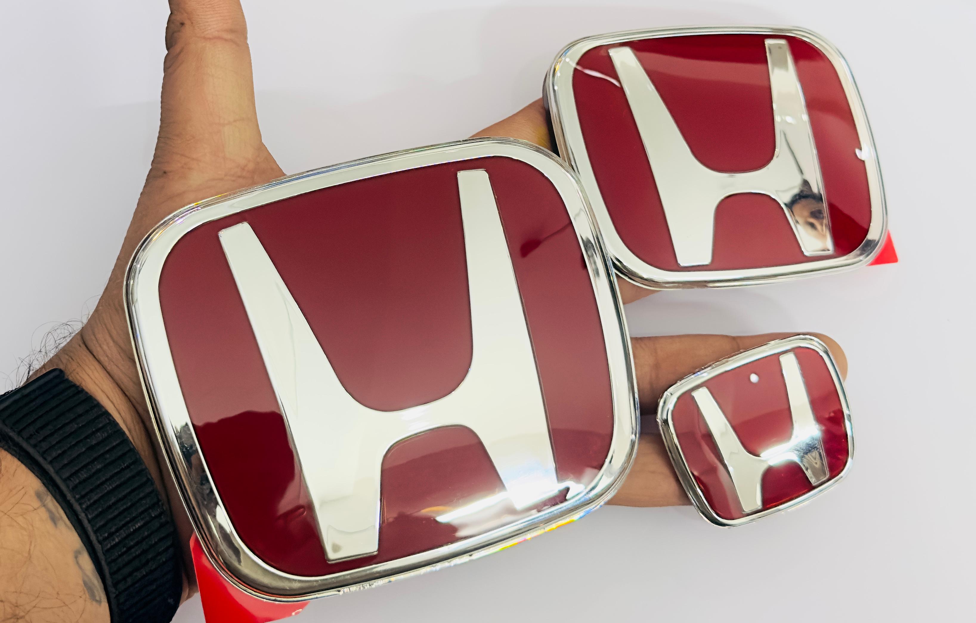 Front Logo JDM RED Emblem 10cmx12cm Logo Badge ABS Car Emblem for Honda with Glossy Finish Attractive Log.o 3PC/Set Auto Accessories for Car Decoration