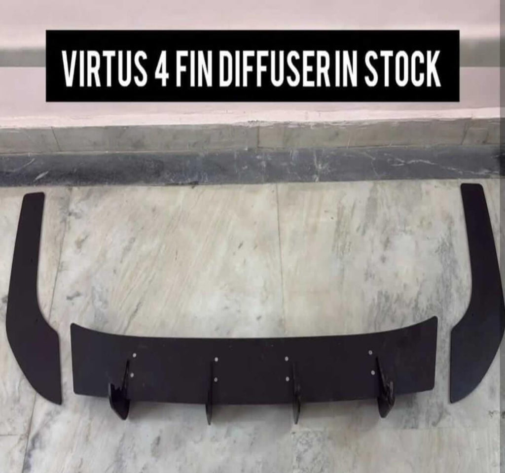 Rear 4 Fin Virtus Diffuser Bumper Lip car 4 Wing ABS Acrylic Spoiler Glossy Black Car Attractive Spoiler for Car Exteriors Auto Accessories for Decoration