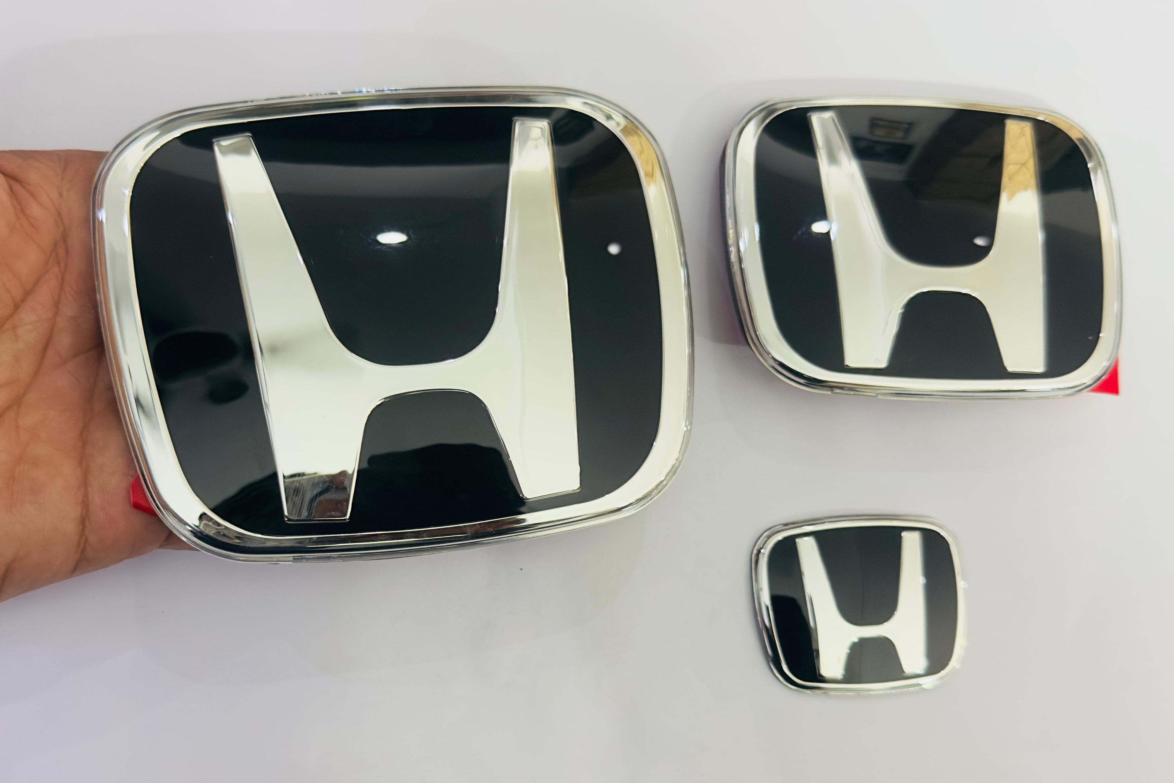 Front Logo JDM Black Emblem 10cmx12cm Logo Badge ABS Car Emblem for Honda with Glossy Finish Log.o 3PC/Set