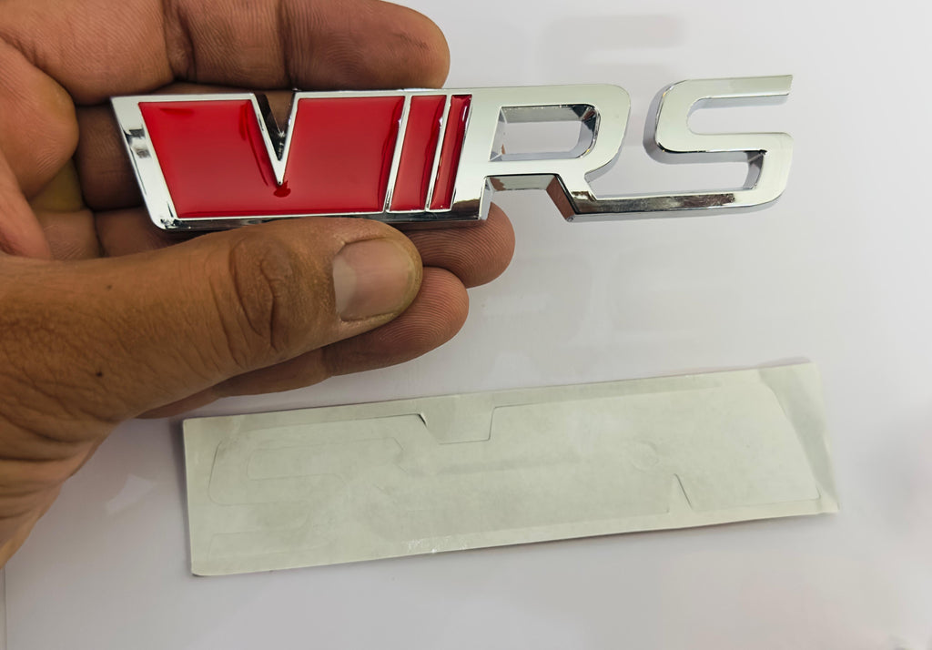 Chrome-Red VRS 3D Sticker (12cmx2.5cm) for Car Bike Laptop Emblem, VRS Sticker 3D Badge Auto Racing Sport Logo Grand Tourer Decal Auto Accessories.