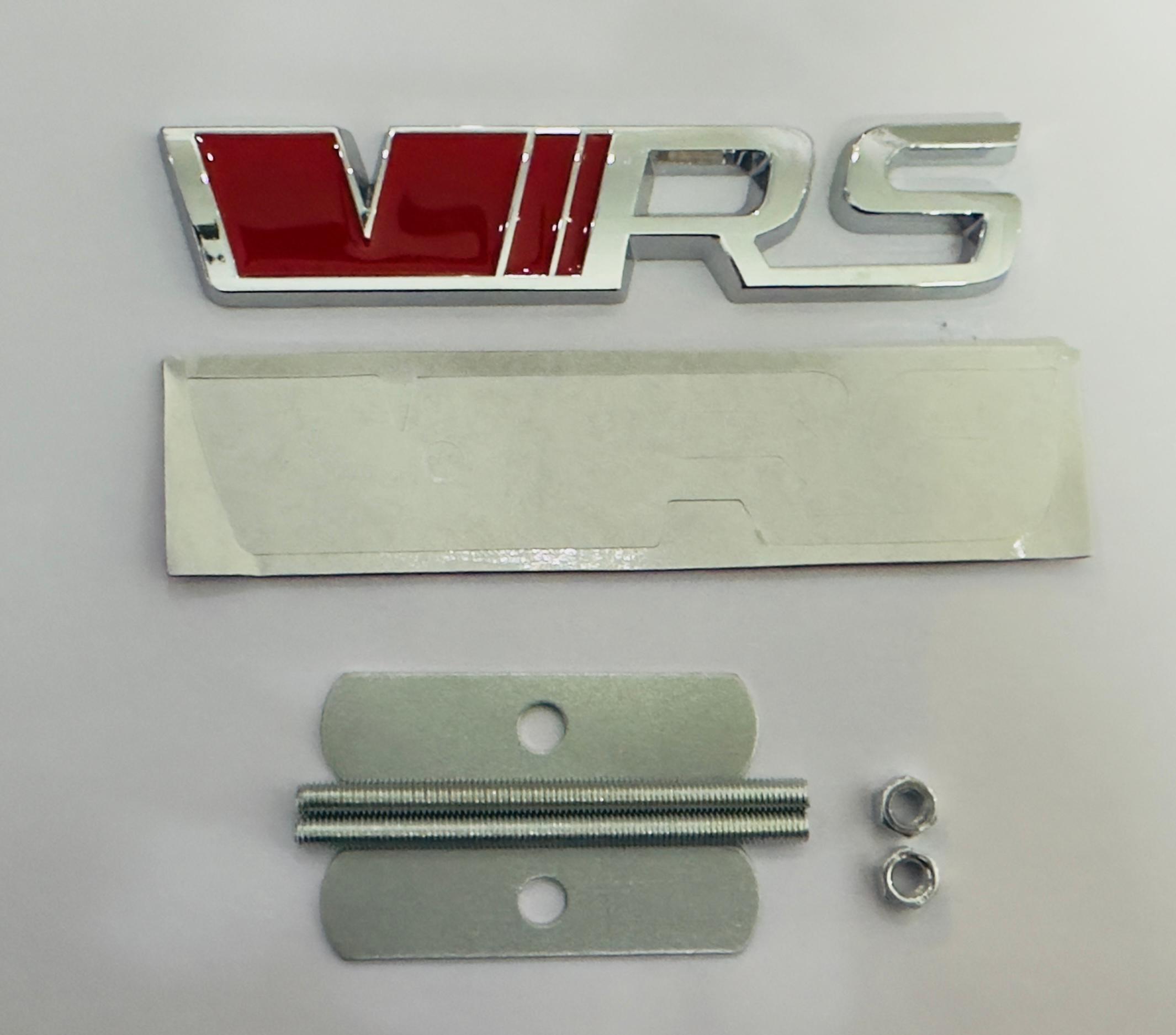 Chrome-Red VRS 3D Grill Sticker (12cmx2.5cm) for Car Bike Laptop Emblem, VRS Grill Sticker 3D-Badge Universal Auto Racing Sports Logo Grand Tourer Decal Auto Accessories.