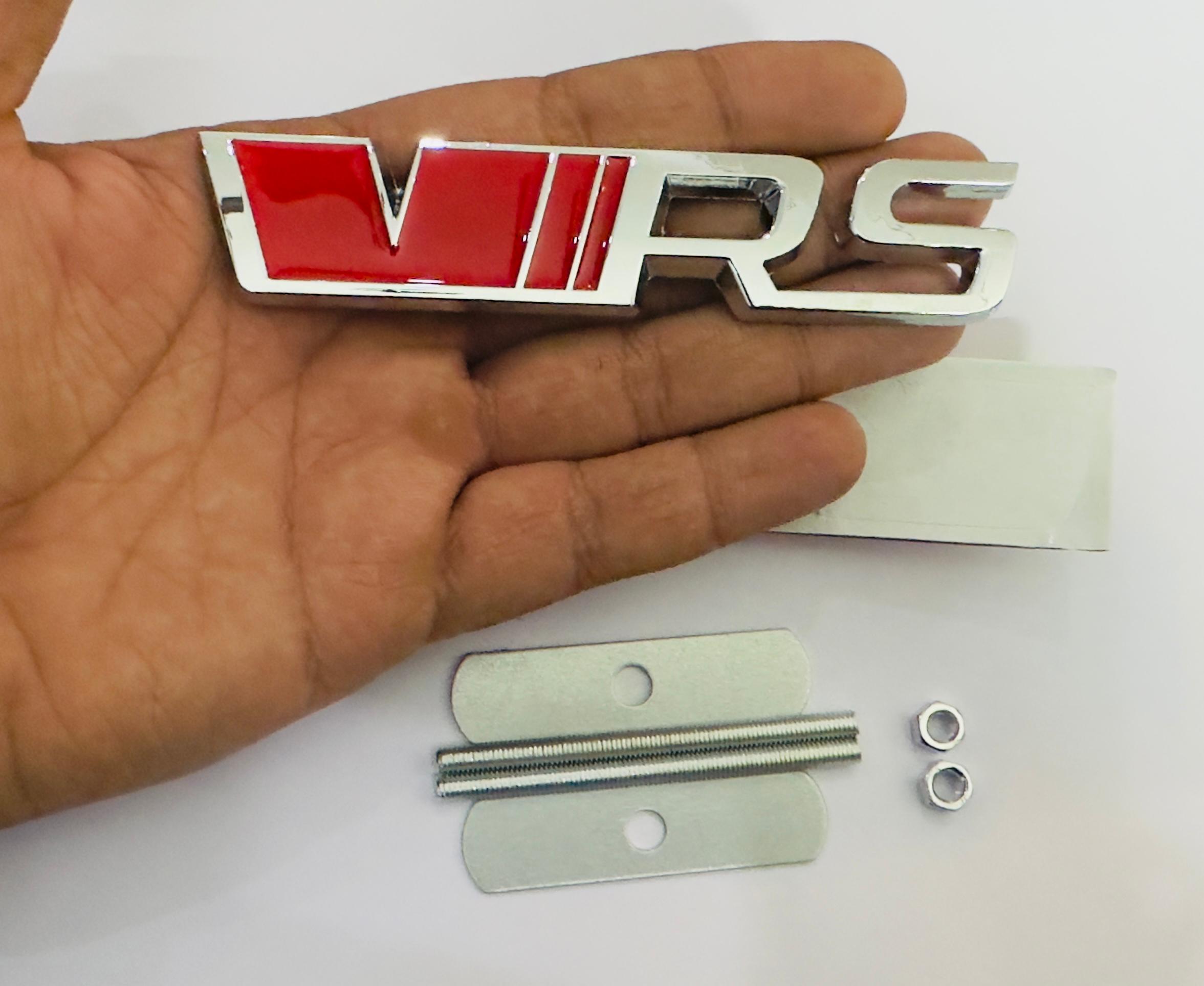 Chrome-Red VRS 3D Grill Sticker (12cmx2.5cm) for Car Bike Laptop Emblem, VRS Grill Sticker 3D-Badge Universal Auto Racing Sports Logo Grand Tourer Decal Auto Accessories.