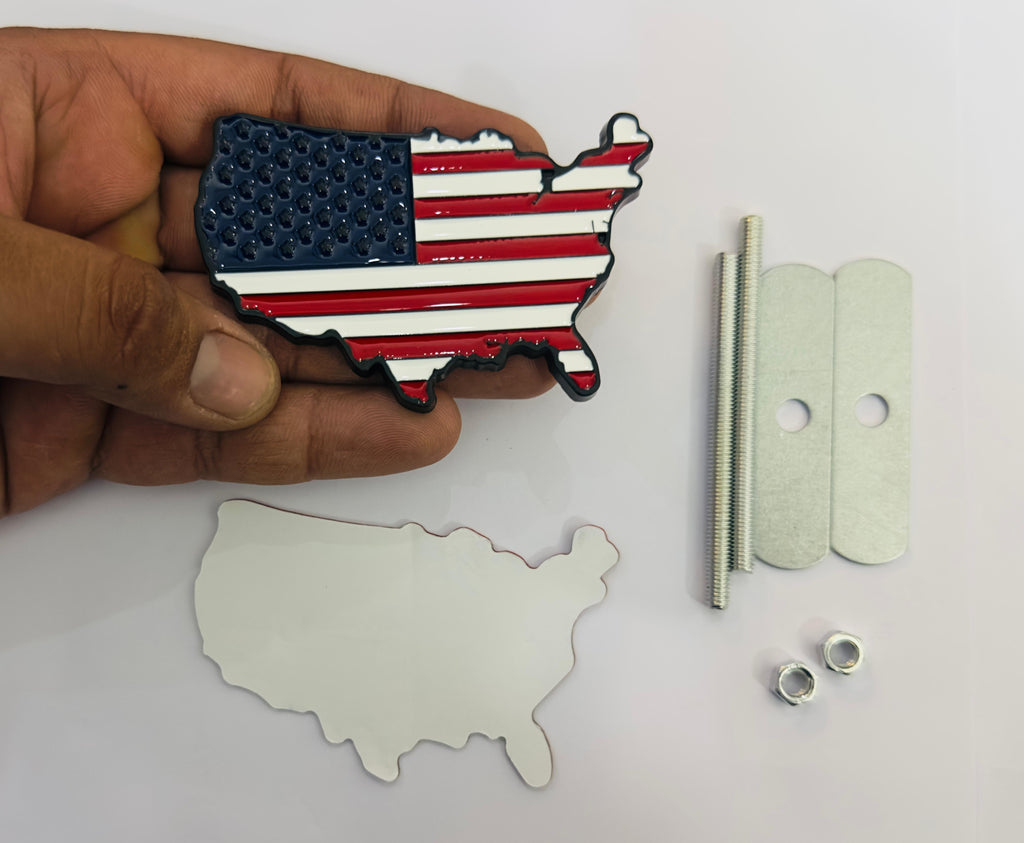 Black Red Grill USA map Sticker 3D Metal Logo 8cmx5cm USA Logo Car Emblem 3D Badge Auto Racing Sport Sticker Country map Metal StIicker-1PC