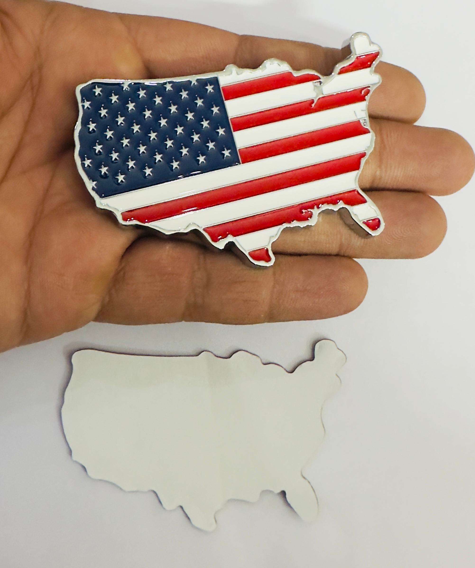 Chrome Red USA map Sticker 3D Metal Logo 8cmx5cm USA Logo Car Emblem 3D Badge Auto Racing Sport Sticker Country map Metal Attractive Sticker