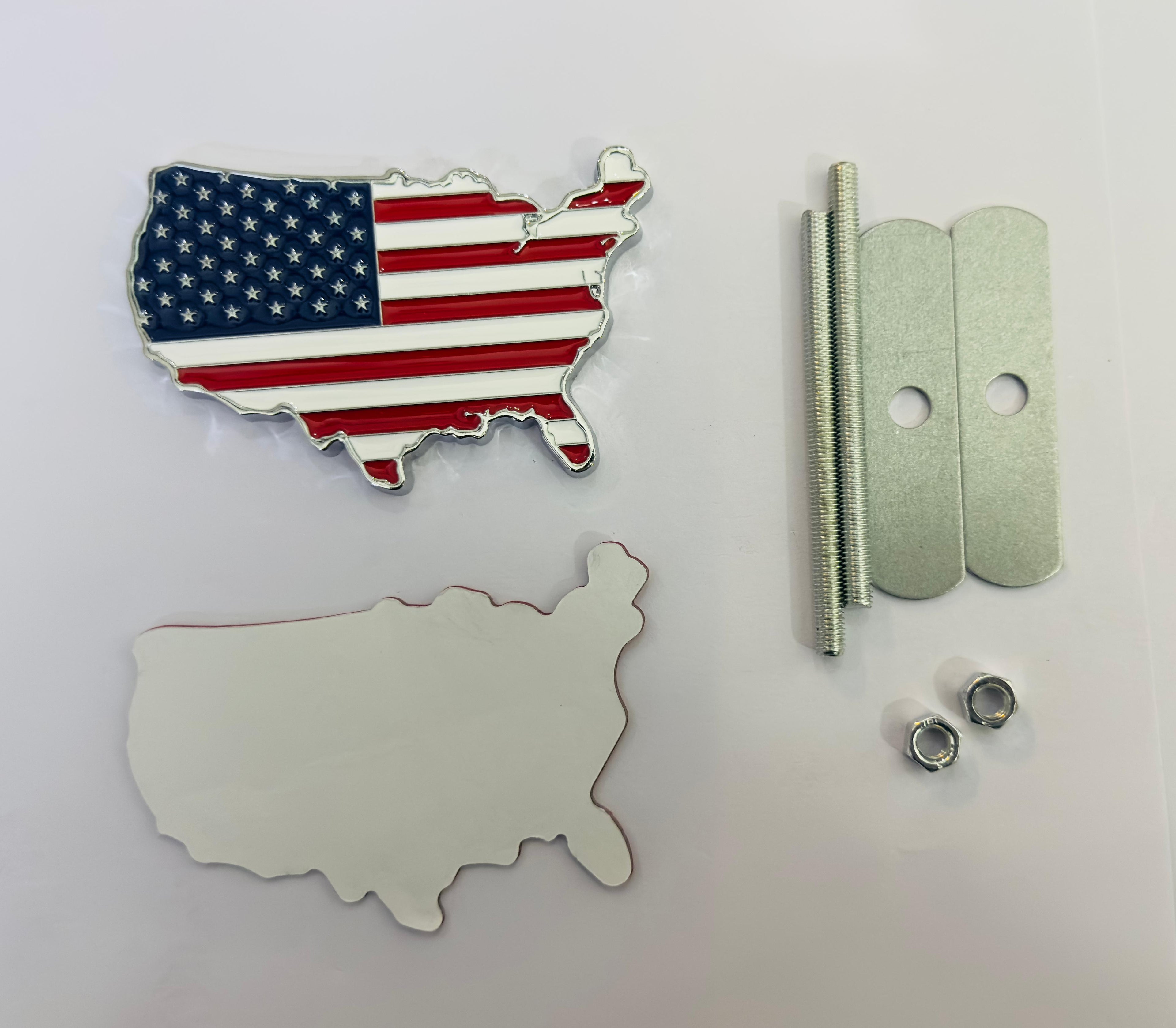 Chrome Red Grill USA map Sticker 3D Metal Logo 8cmx5cm USA Logo Car Emblem 3D Badge Auto Racing Sport Sticker Country map Metal StIicker-1 Piece