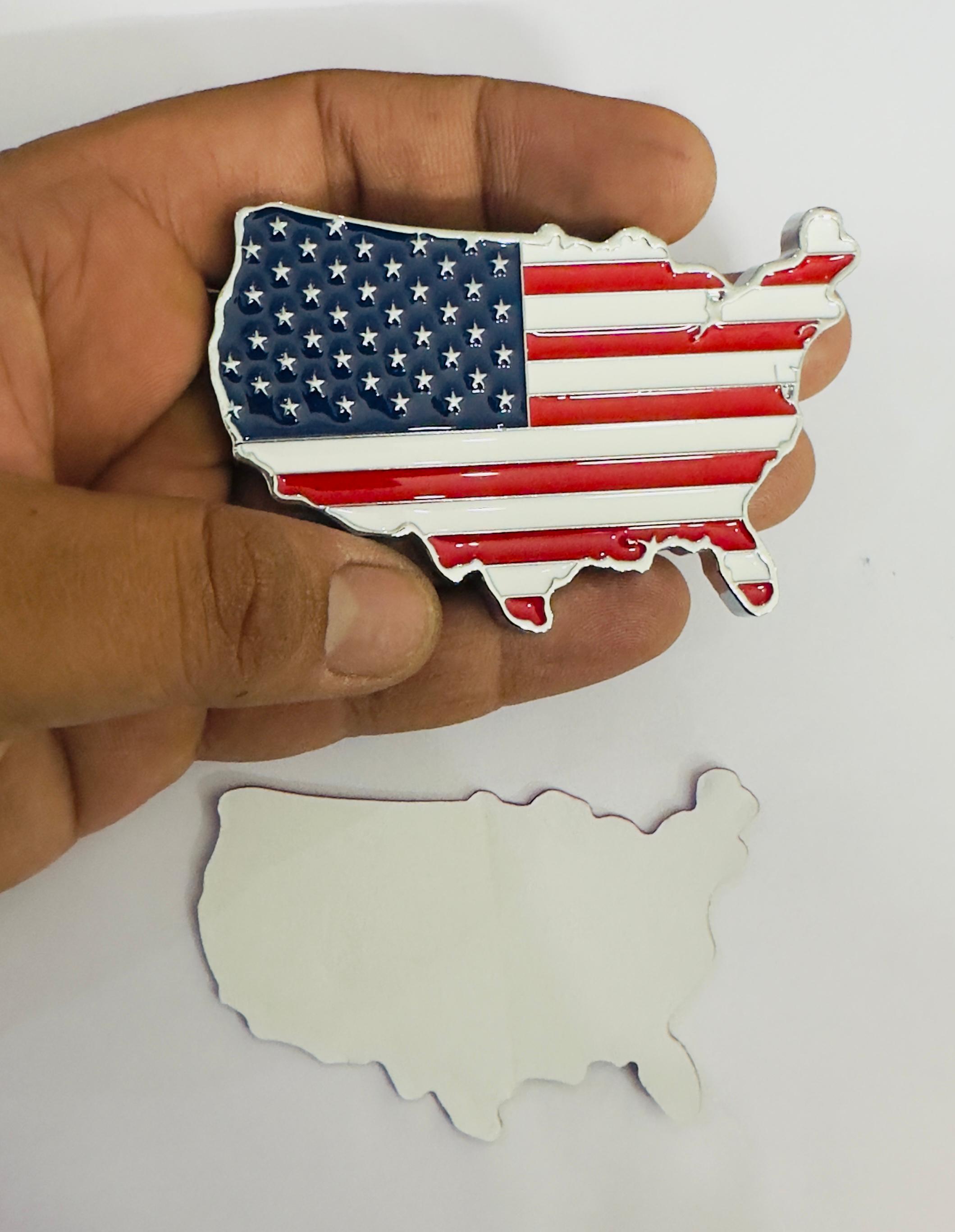 Chrome Red USA map Sticker 3D Metal Logo 8cmx5cm USA Logo Car Emblem 3D Badge Auto Racing Sport Sticker Country map Metal Attractive Sticker
