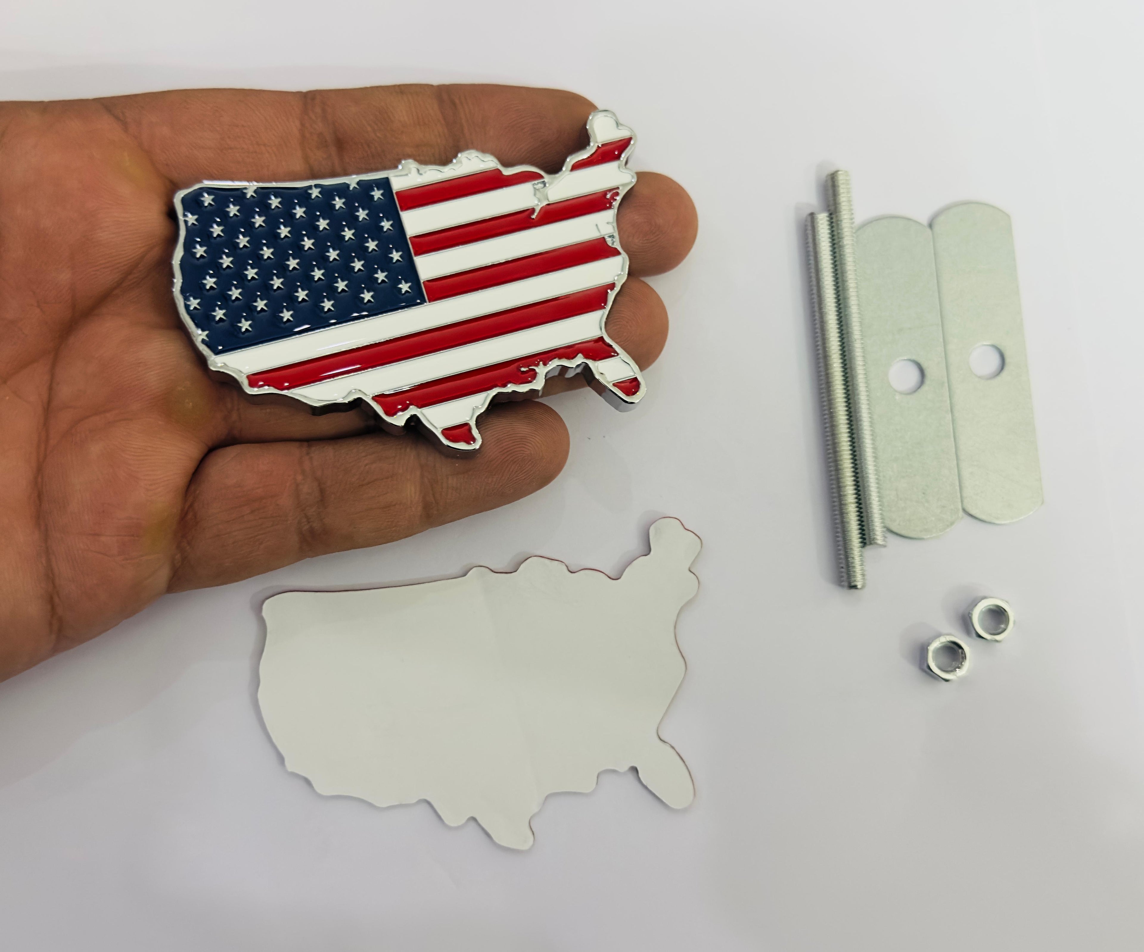 Chrome Red Grill USA map Sticker 3D Metal Logo 8cmx5cm USA Logo Car Emblem 3D Badge Auto Racing Sport Sticker Country map Metal StIicker-1 Piece