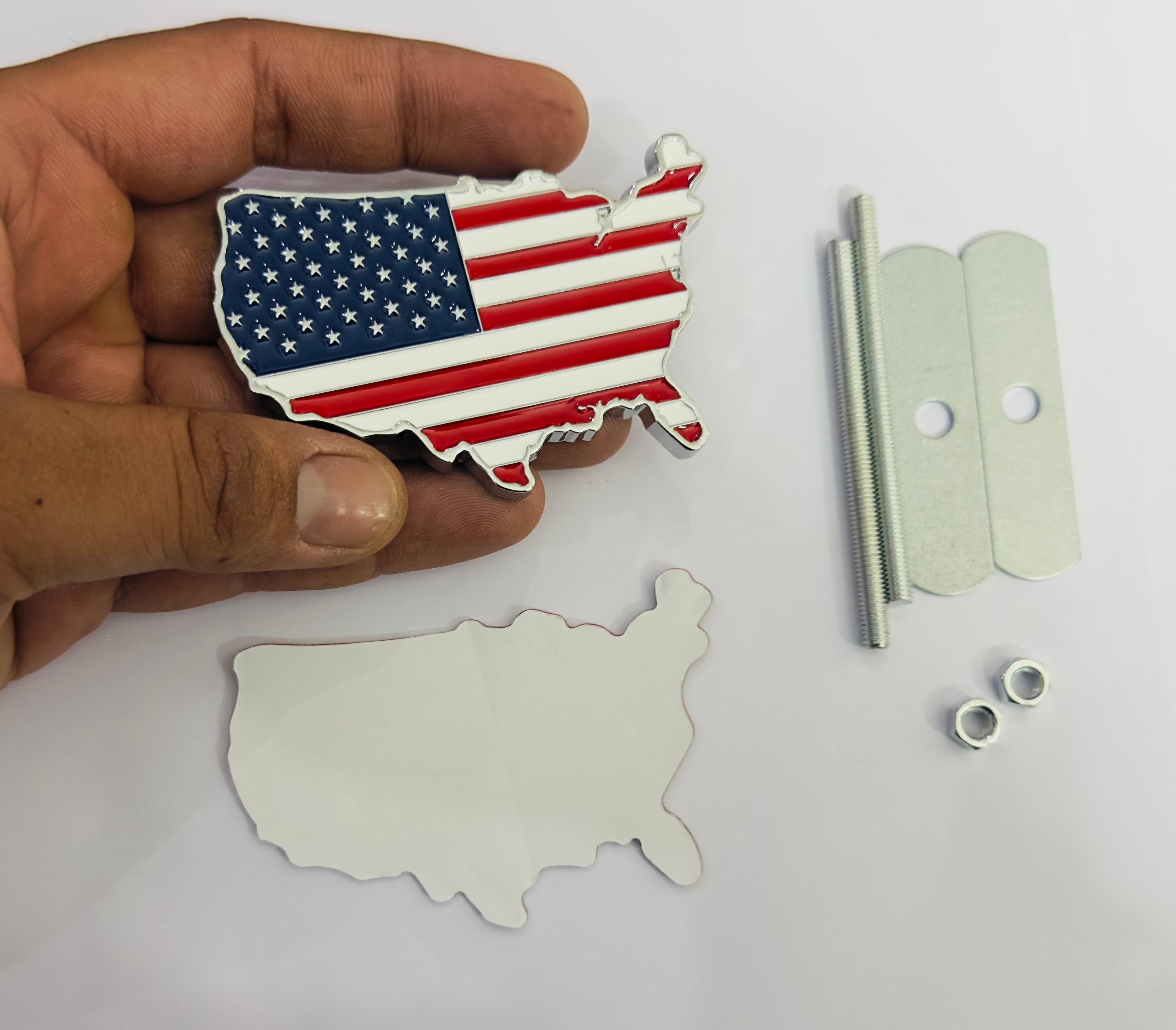 Chrome Red Grill USA map Sticker 3D Metal Logo 8cmx5cm USA Logo Car Emblem 3D Badge Auto Racing Sport Sticker Country map Metal StIicker-1 Piece