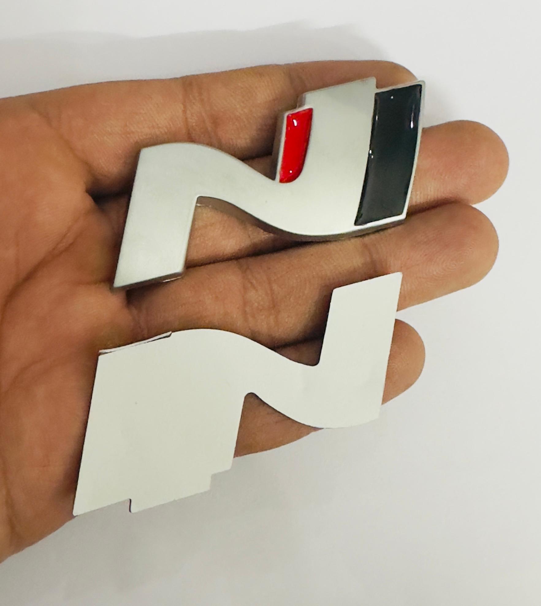 Silver N Line Sticker (3cmx6cm) Car, Bike Metal Logo Car Emblem 3D Badge Auto Racing Sport Sticker Grand Tourer Decal (Silver N ONLY-Logo)