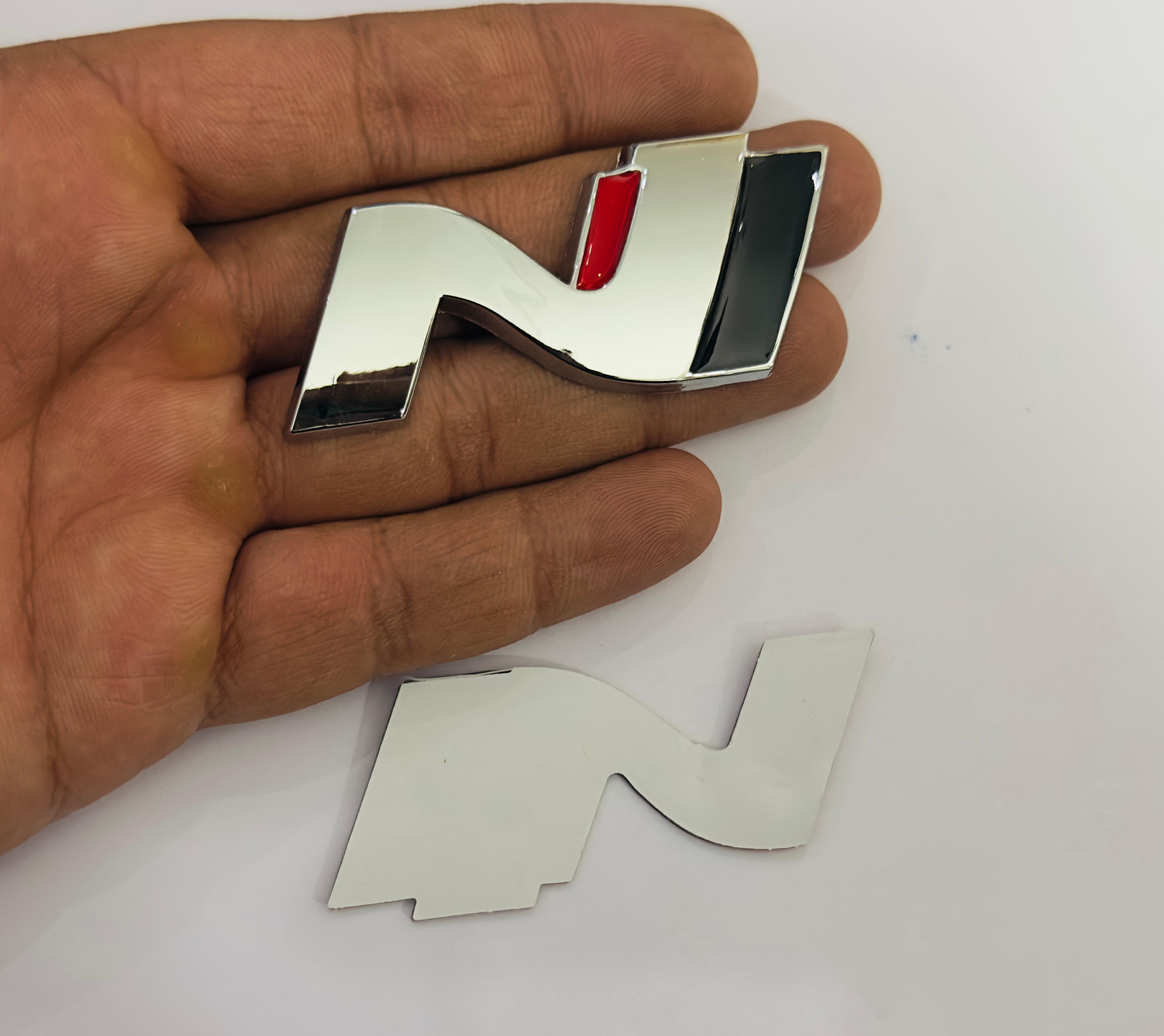 Chrome N Line Sticker (3cmx6cm) Car, Bike Metal Logo Car Emblem 3D Badge Auto Racing Sport Sticker Grand Tourer Decal (Chrome ONLY N- Logo)