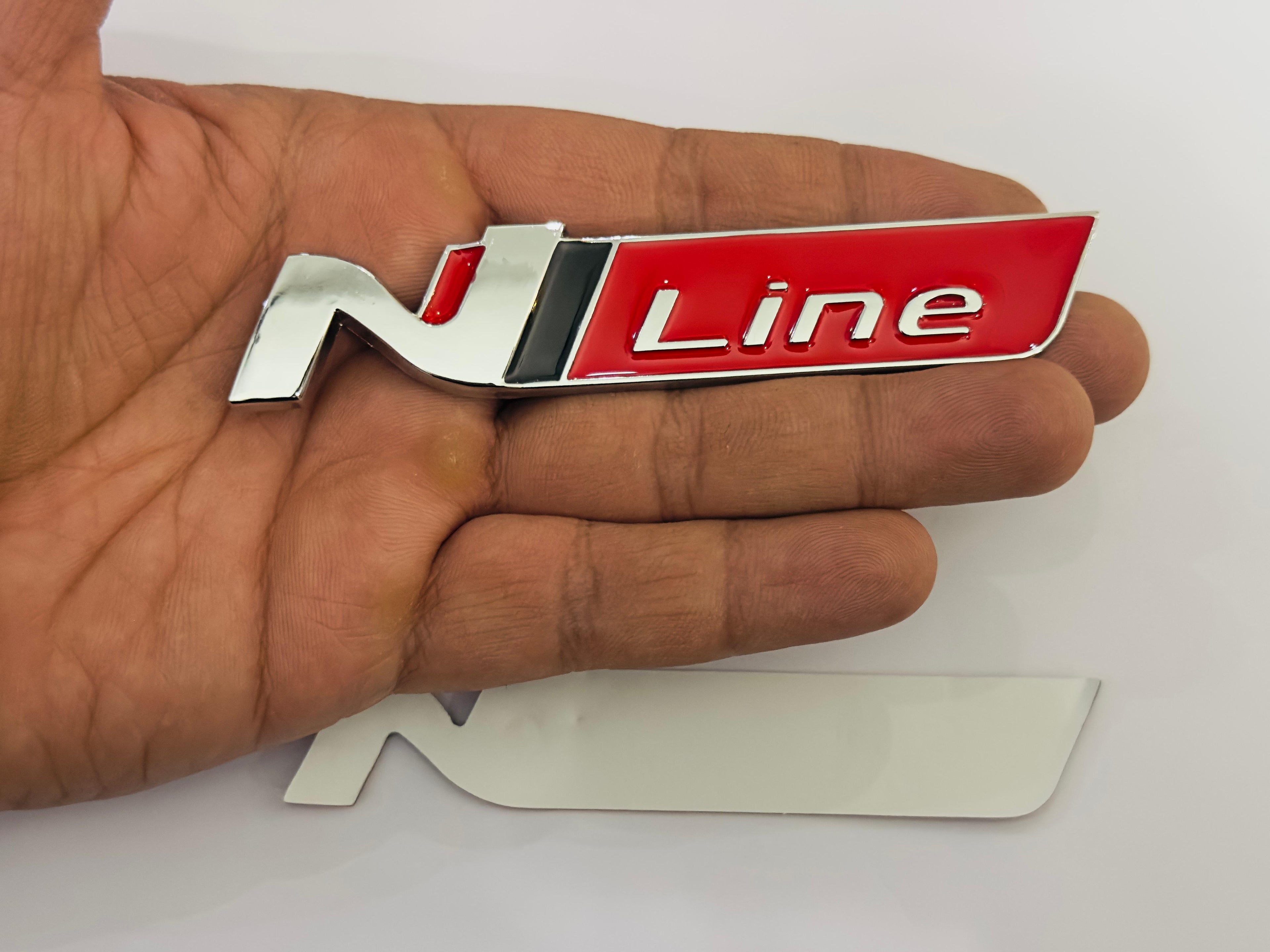 Chrome RED N Line Logo Car Bike Metal Logo 11cmx2cm Car Emblem 3D Badge Auto Racing Sport Sticker Grand Tourer Decal 1 Pieces