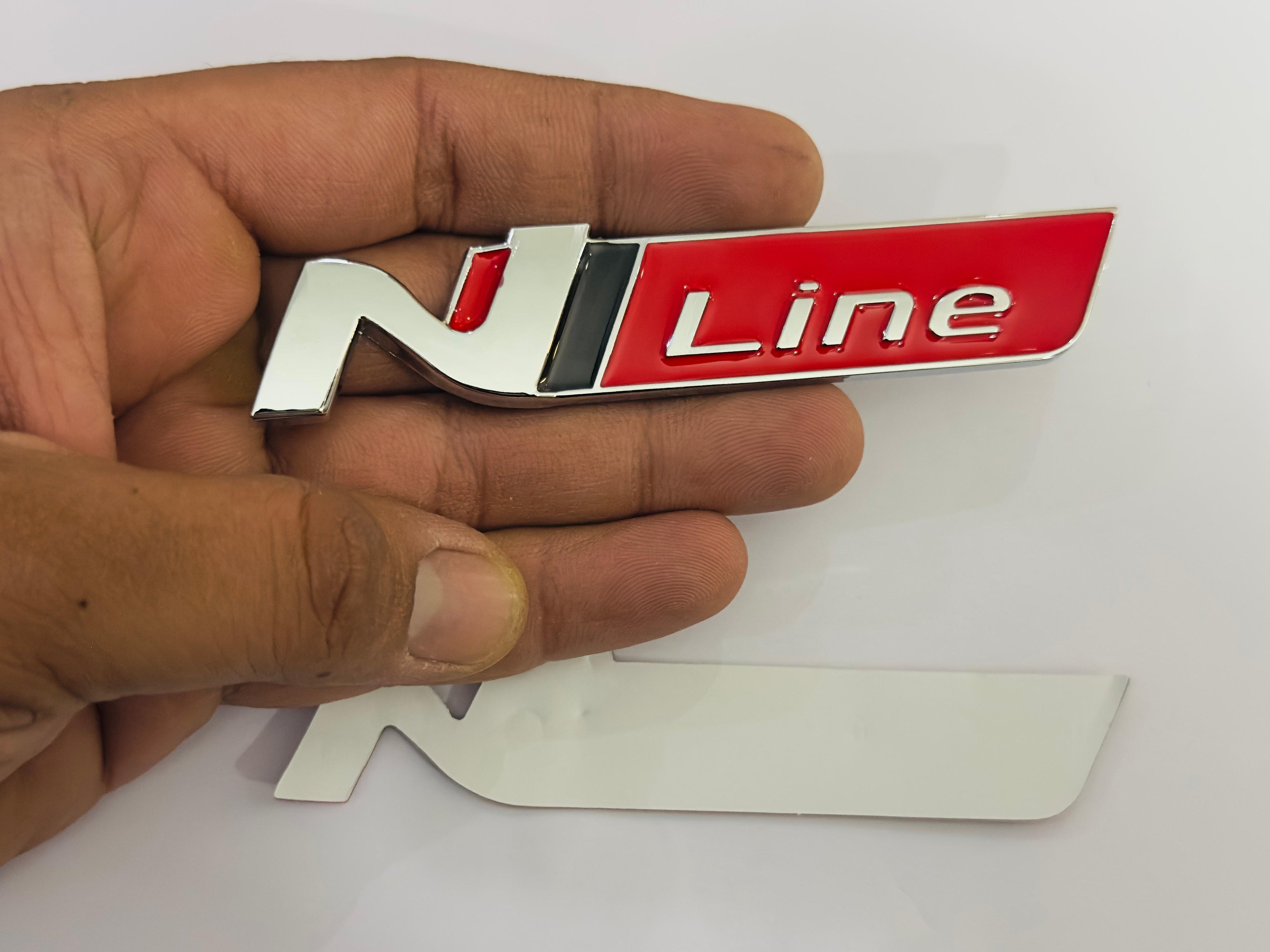 Chrome RED N Line Logo Car Bike Metal Logo 11cmx2cm Car Emblem 3D Badge Auto Racing Sport Sticker Grand Tourer Decal 1 Pieces