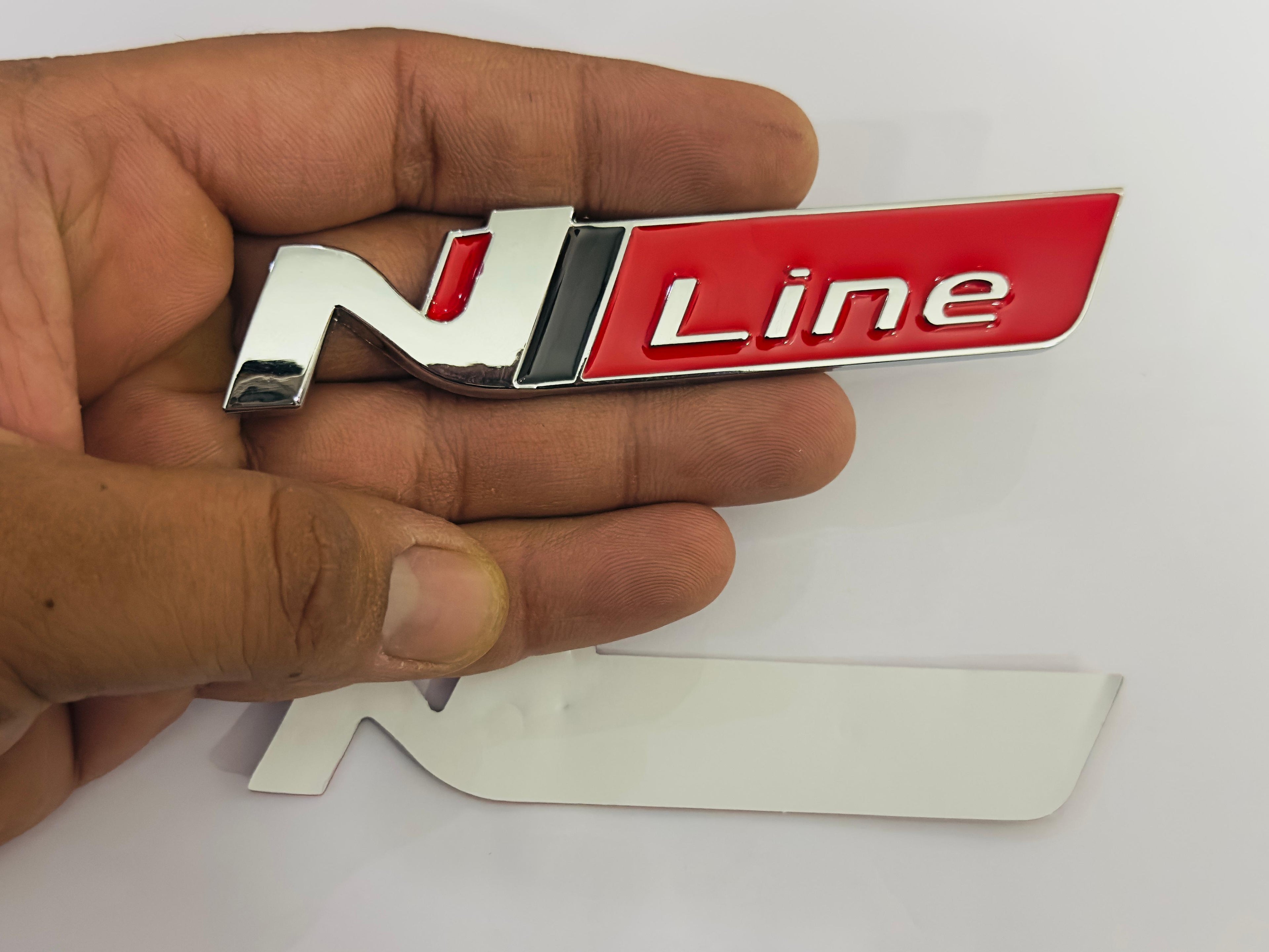 Chrome RED N Line Logo Car Bike Metal Logo 11cmx2cm Car Emblem 3D Badge Auto Racing Sport Sticker Grand Tourer Decal 1 Pieces