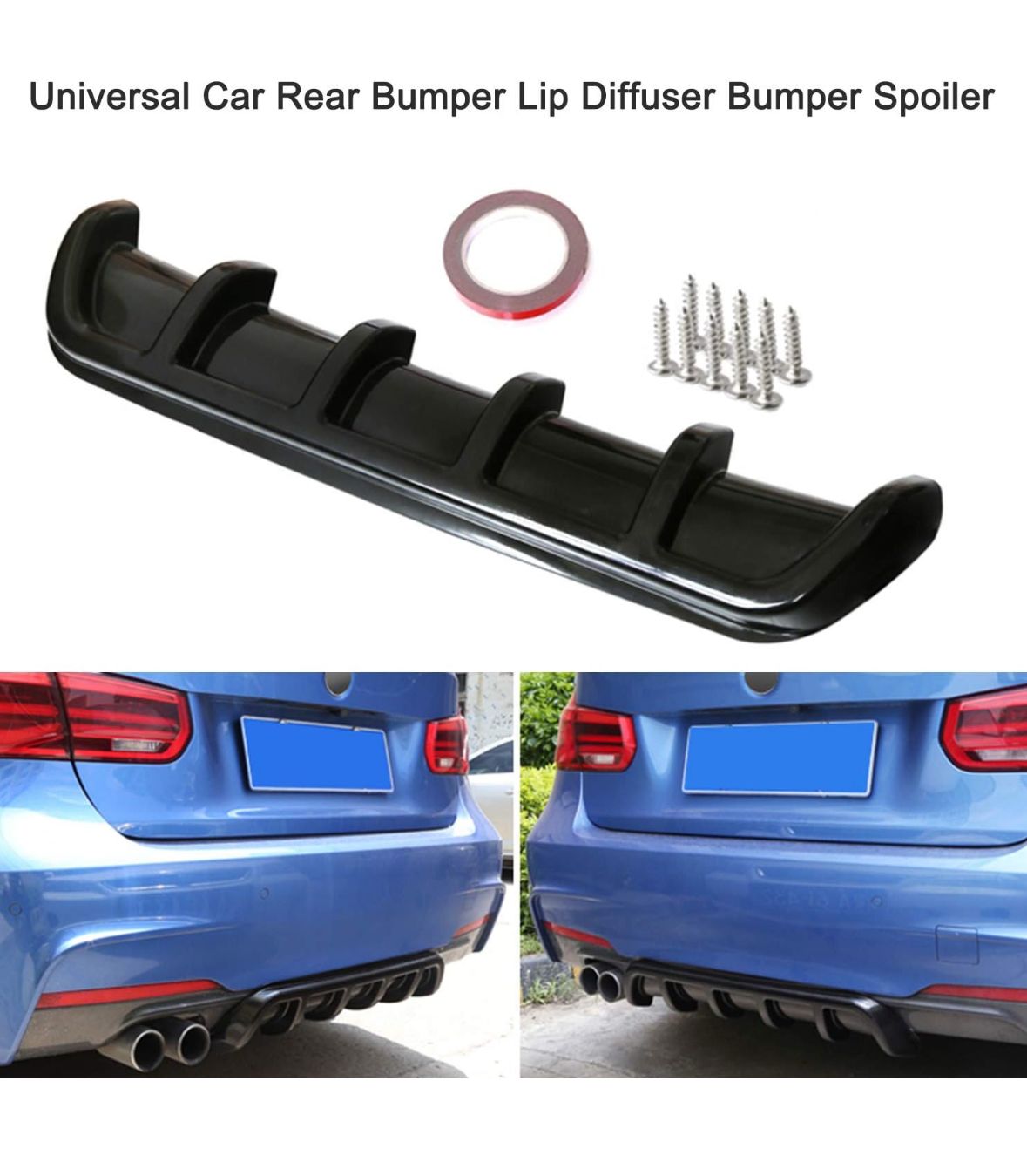 6 Fin Diffuser Rear Bumper Lip 62.5X16X4.5cm car Universal Glossy Black ABS Spoiler 6 Wing Car Spoiler for Protection