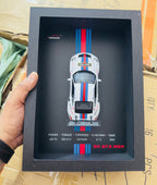 3D Diecast Model Car Frame Martini Porsche Diecast Metal Car Interactive Wall Decor with Openable Doors, Pull Back Display Car