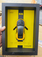 Yellow 3D Diecast Model Car Frame Diecast Metal Car Interactive Wall Decor with Openable Doors, Pull Back Display Car