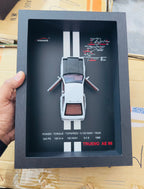 White 3D Diecast Model Car Frame Diecast Metal Car Interactive Wall Decor with Openable Doors, Pull Back Display Car