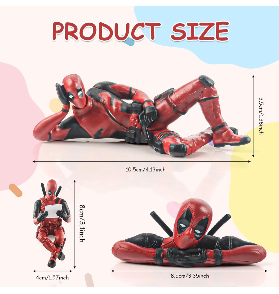 3PC Deadpool Action Figure PVC Model Universal Decorative for Car Dashboard, Office Desk, Home Decor, Unique Action Marvel Figure