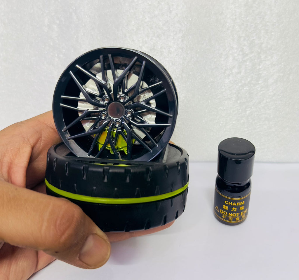 GREEN Alloy Solar Automatic Revolving Wheel AC Vent Perfume Car Air Freshener Perfume With Organic Fragrance Environment Friendly
