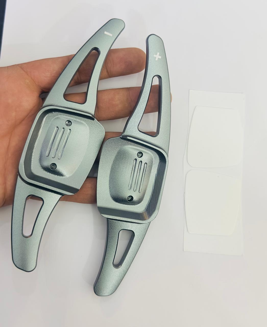 CNC Metal GREY Virtus Paddle Shifter Aluminium Alloy Interior Styling Parts Extensions Compatible with Car VW Virtus Steering Wheel Paddle Shifter Cover.