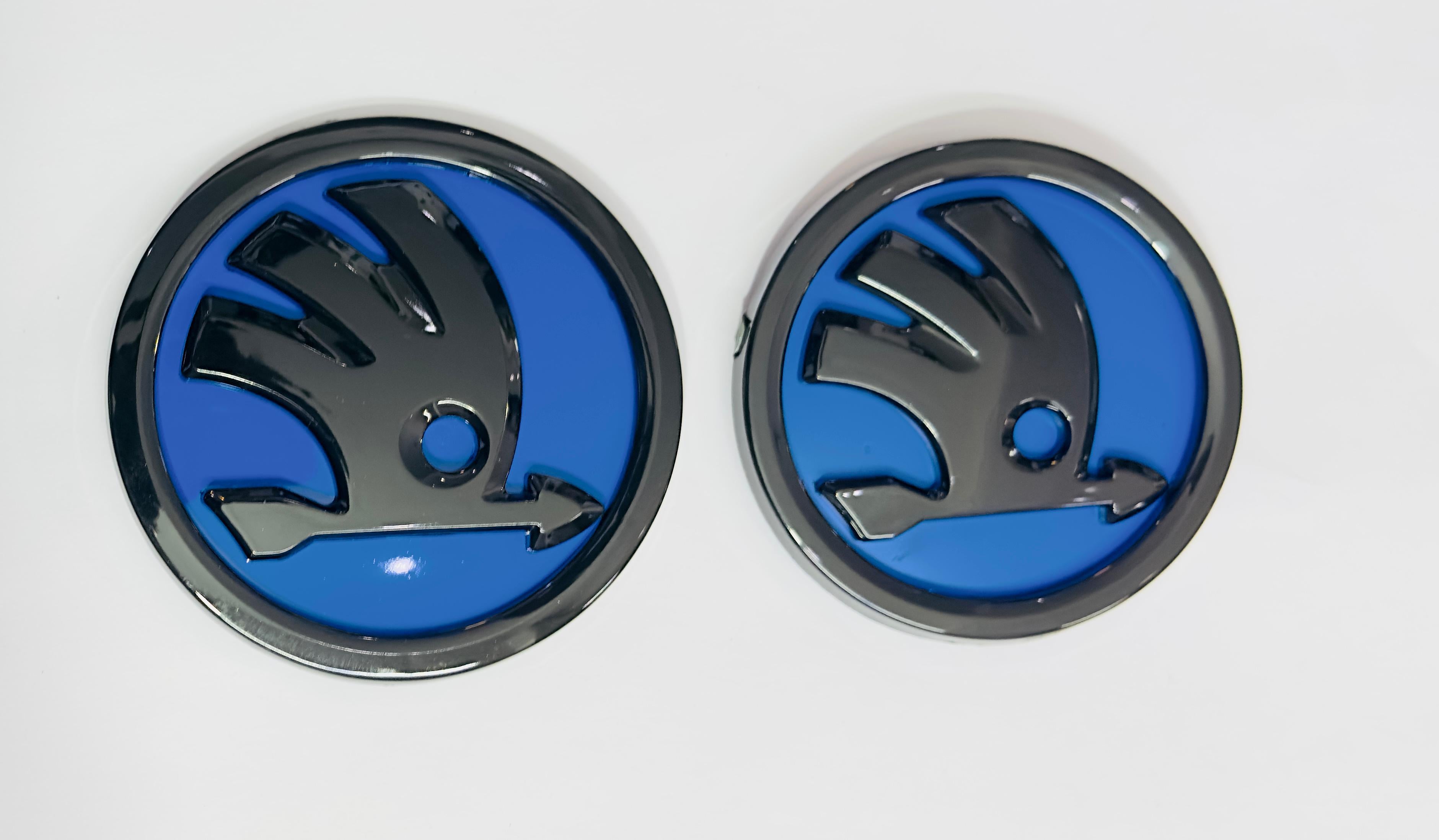 Front Rear 90mm 80mm Blue Black S-Koda Car Bike Laptop ABS Logo Car Emblem 3D Badge Auto Racing Sport Sticker Grand Tourer Decal 2PC