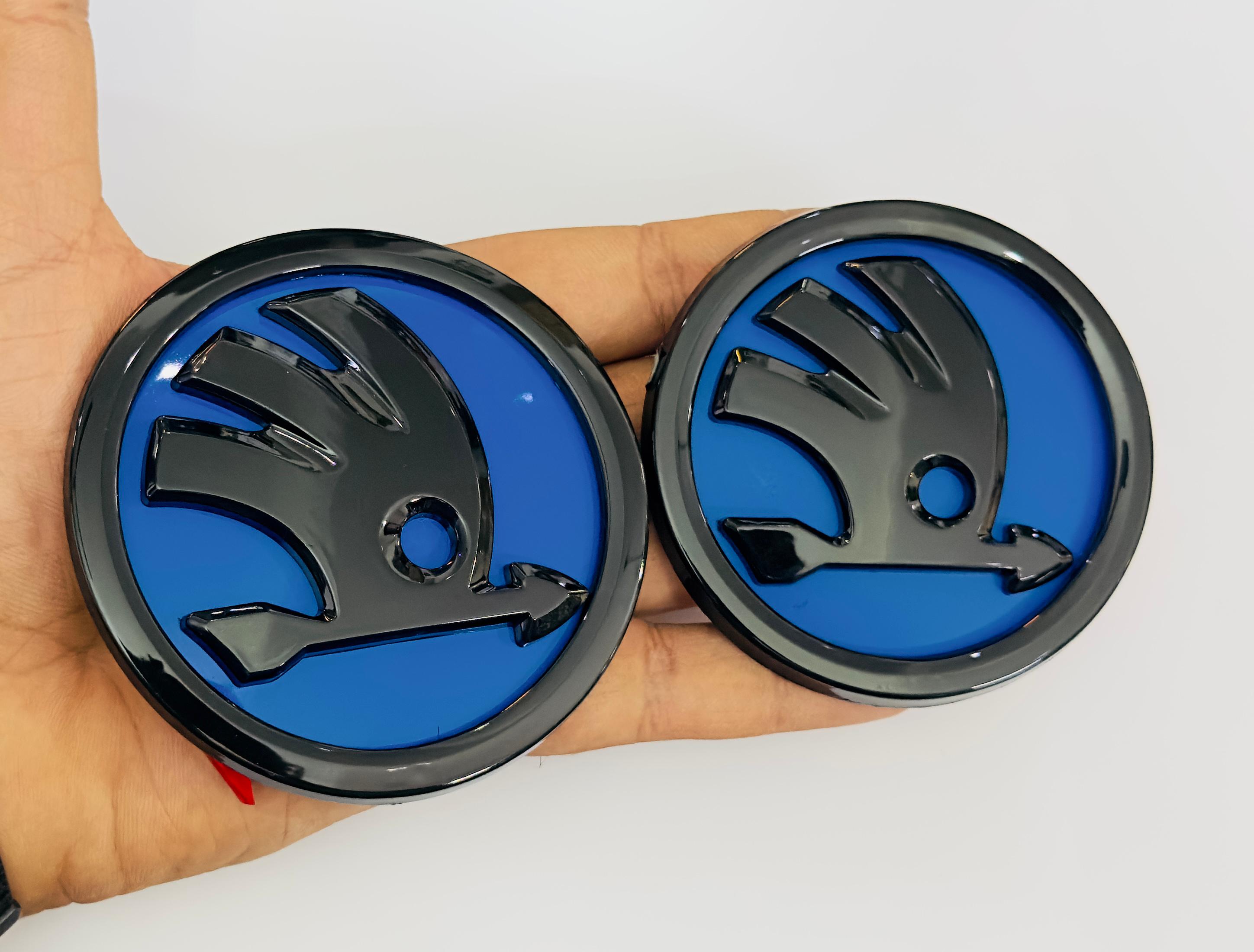 Front Rear 90mm 80mm Blue Black S-Koda Car Bike Laptop ABS Logo Car Emblem 3D Badge Auto Racing Sport Sticker Grand Tourer Decal 2PC