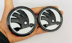 2PC Front Rear 90mm 80mm White Black S-Koda Car Bike Laptop ABS Logo Car Emblem 3D Badge Auto Racing Sport Sticker Grand Tourer Decal