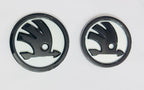 2PC Front Rear 90mm 80mm White Black S-Koda Car Bike Laptop ABS Logo Car Emblem 3D Badge Auto Racing Sport Sticker Grand Tourer Decal