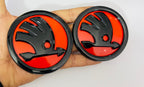 Front Rear 90mm 80mm RED Black S-Koda Car Bike Laptop ABS Logo Car Emblem 3D Badge Auto Racing Sport Sticker Grand Tourer Decal 2PC