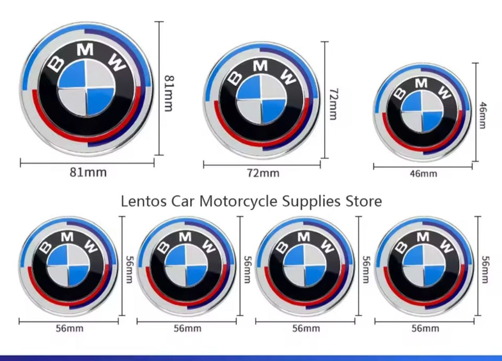 White 7pc B.M.W Logo 50th Anniversary Edition Emblem Wheel Steering Badges Set