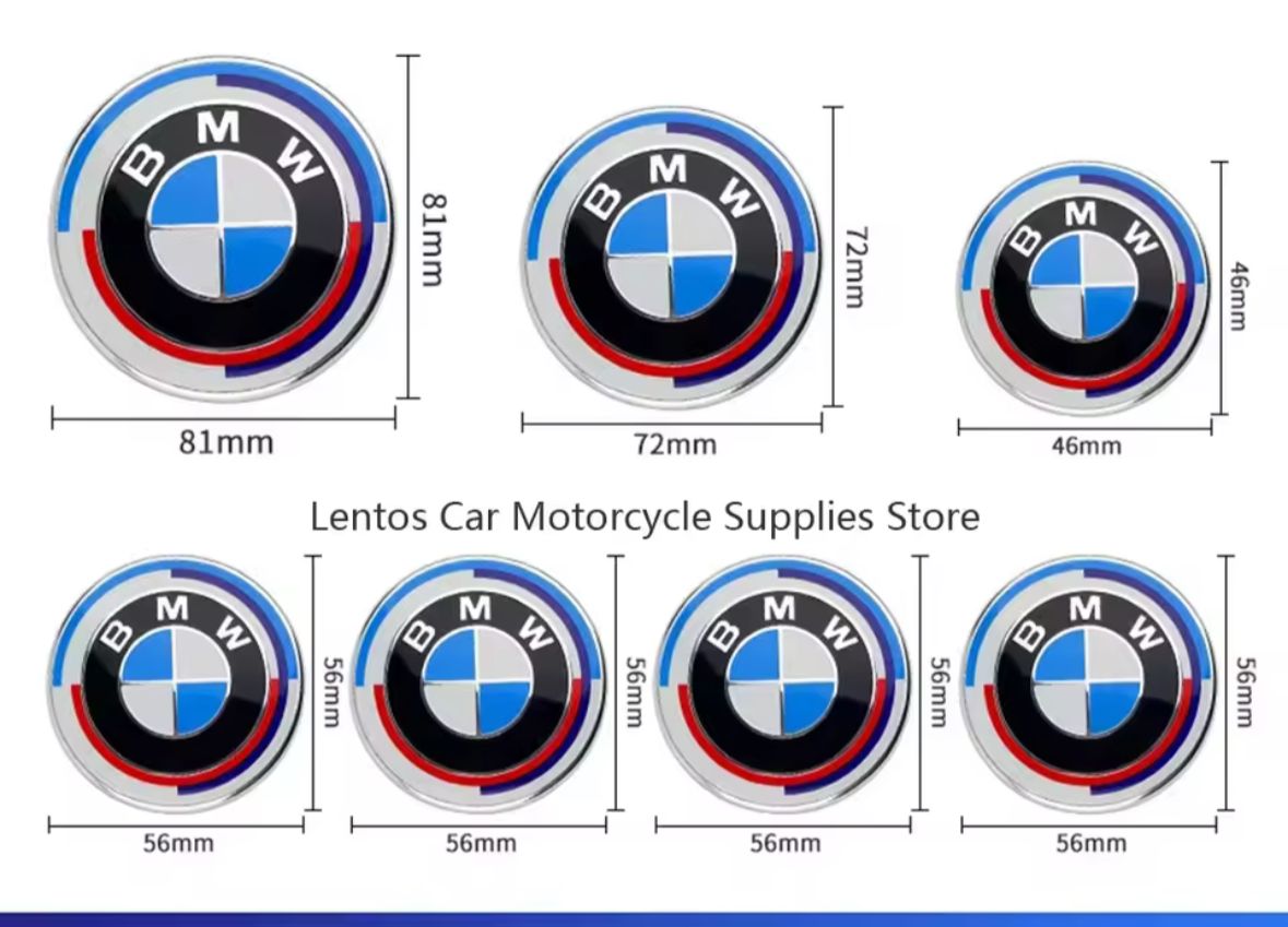 White 7pc B.M.W Logo 50th Anniversary Edition Emblem Wheel Steering Badges Set