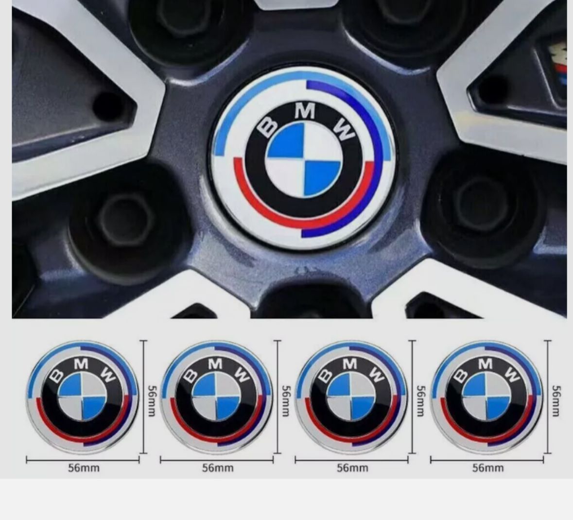 White 7pc B.M.W Logo 50th Anniversary Edition Emblem Wheel Steering Badges Set