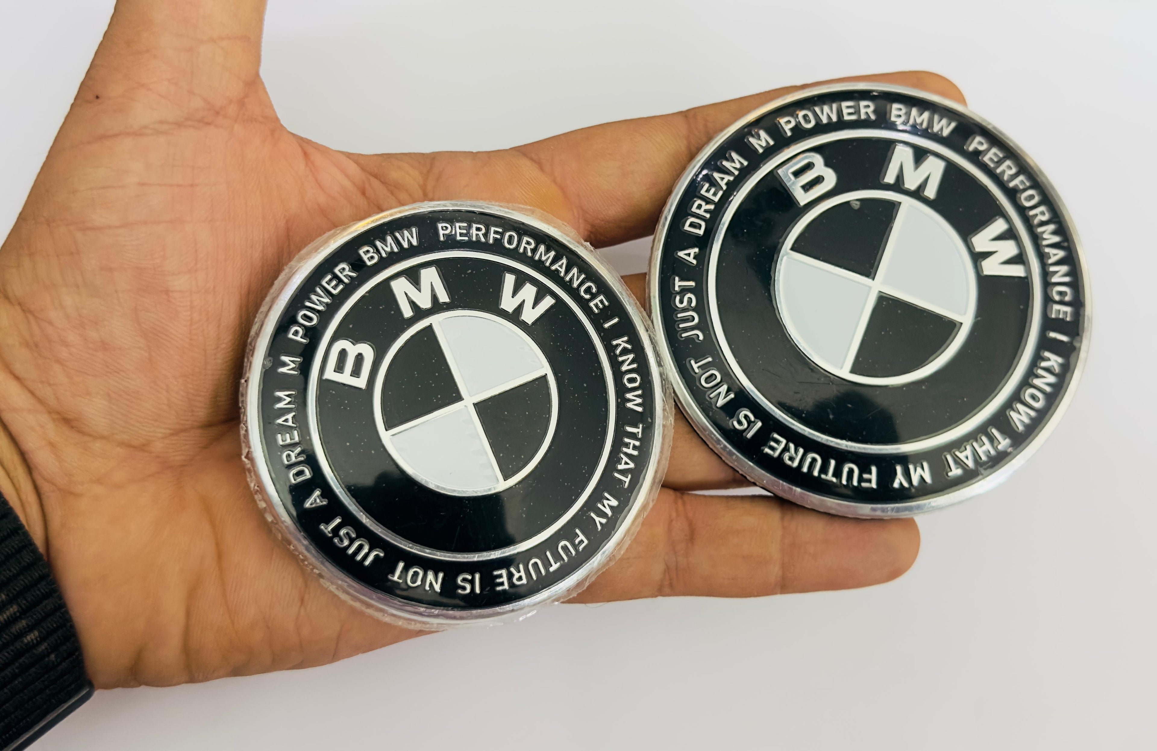 BLACK 7pc B.M.W Logo 50th Anniversary Edition Emblem Wheel Steering Badges Set&nbsp;