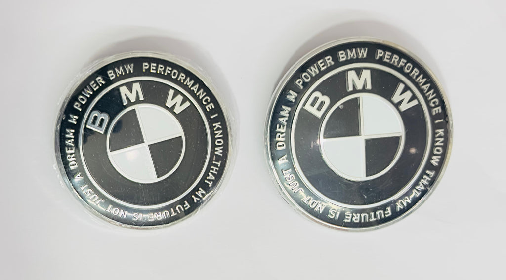 BLACK 7pc B.M.W Logo 50th Anniversary Edition Emblem Wheel Steering Badges Set&nbsp;